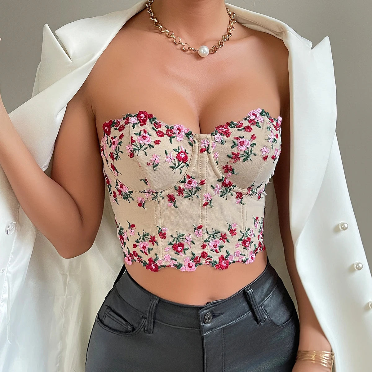 Y2K Retro Floral Embroidery Crop Top