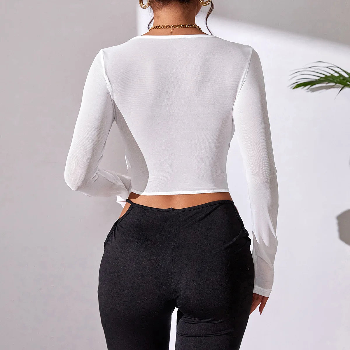 Backless Lace Long Sleeve Floral Crop Top