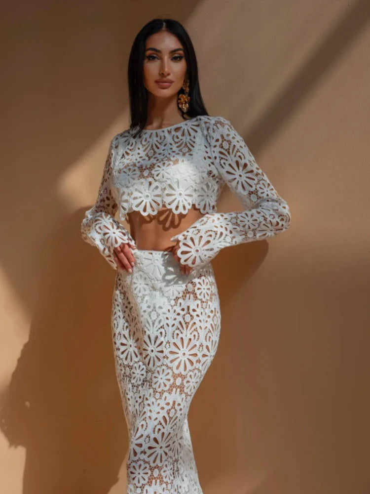 Mayra Two Piece Set with Embroidery and Hollow Out Details