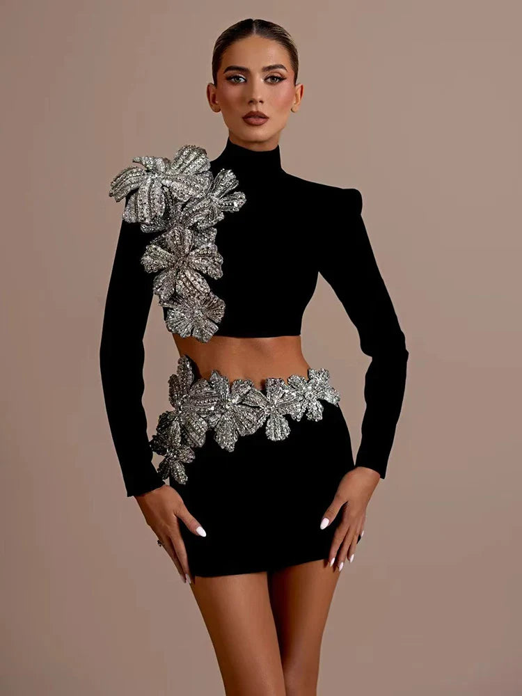 Isabella Two Piece Set with Turtleneck and Mini Skirt