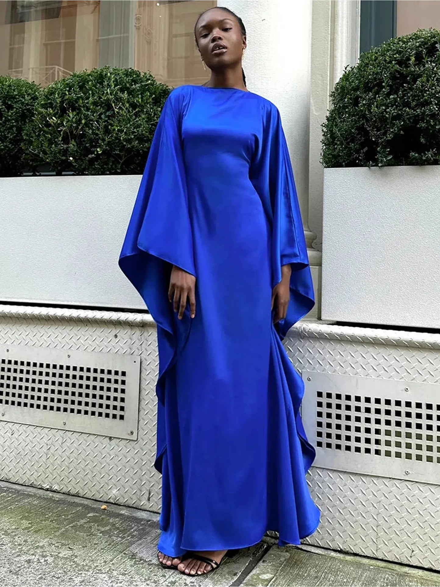 Satin Cloak Long Sleeve Loose Kaftan Dress 2024