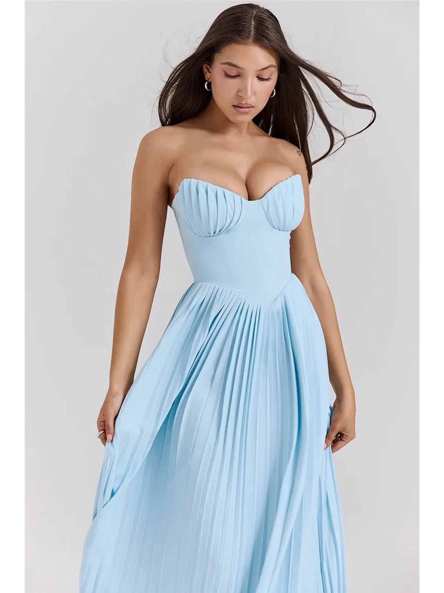 Off-Shoulder Backless Pleated Maxi Dress for Women