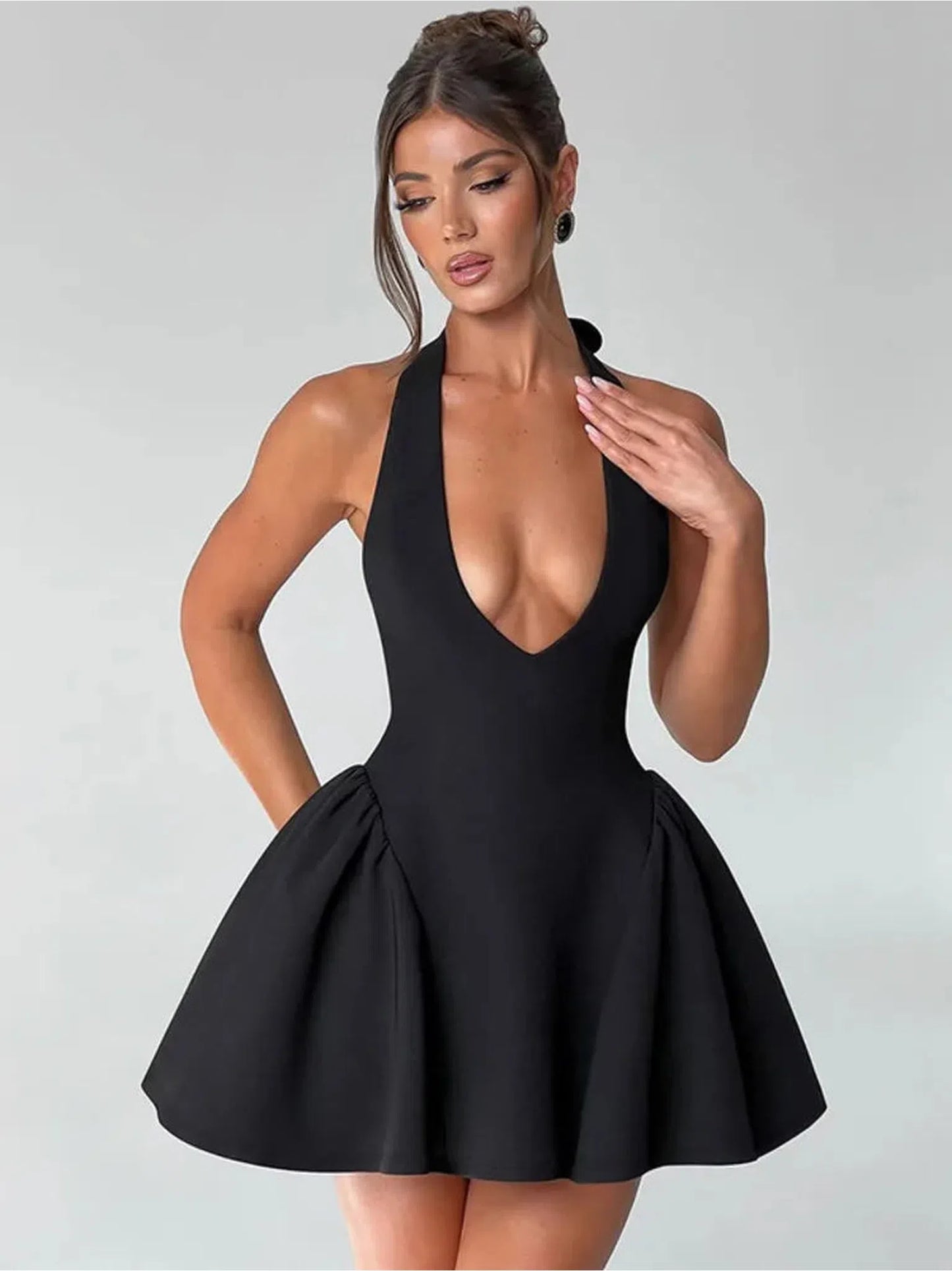 Deep V Neck Backless Mini Dress