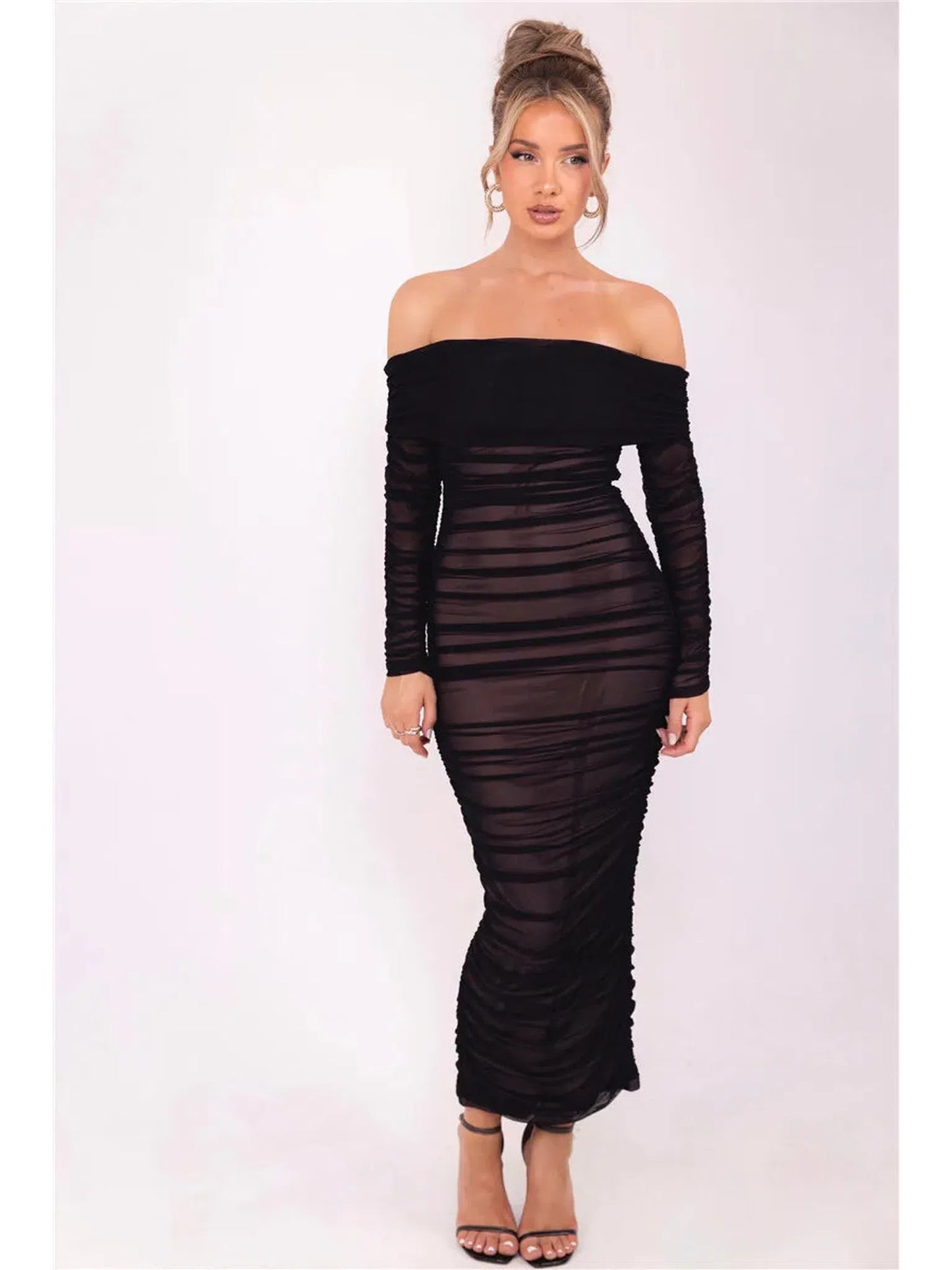 Off-Shoulder Long Sleeve Sexy Maxi Dress for Women