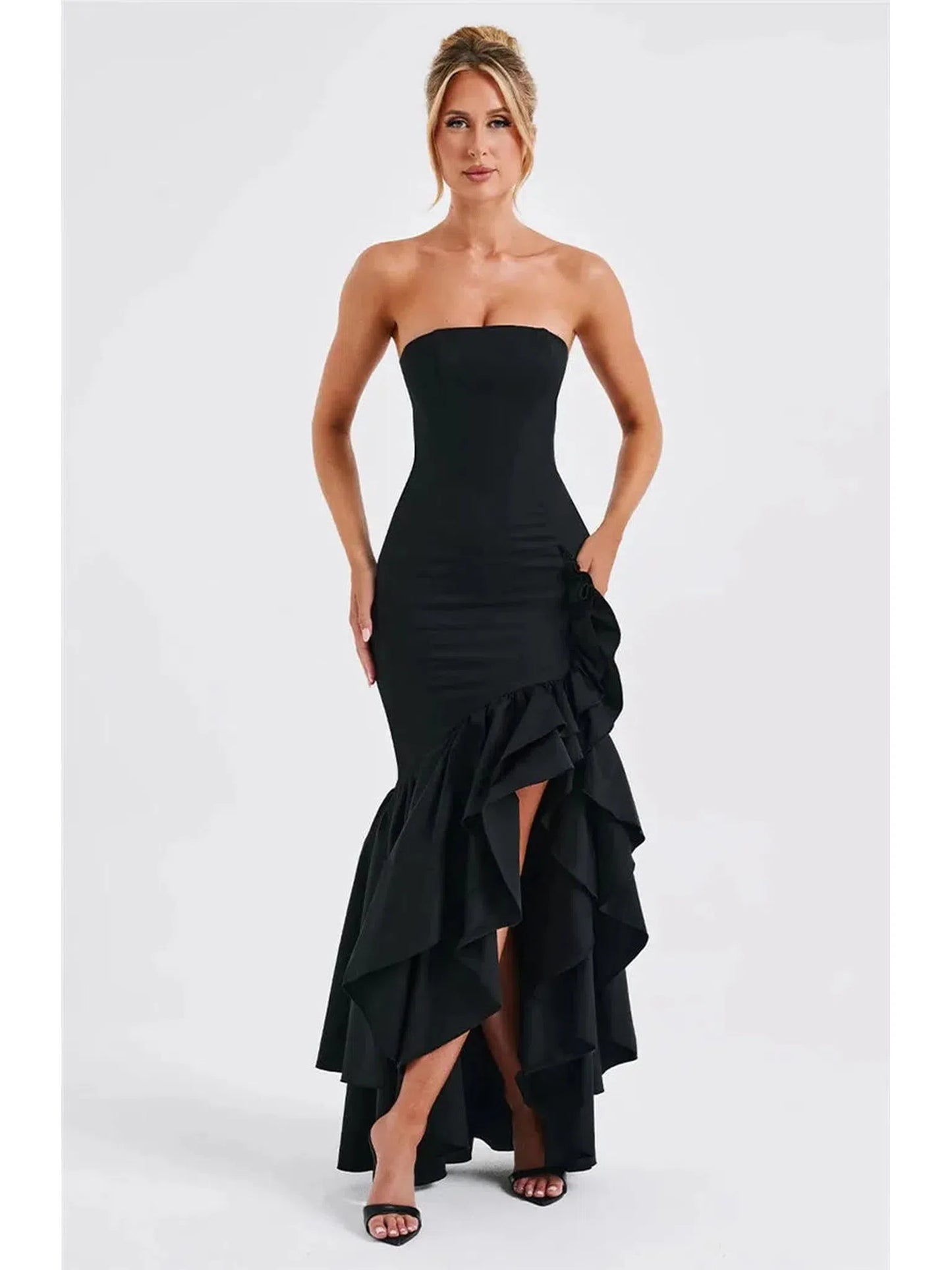 Strapless High Split Ruffle Long Dress for Women