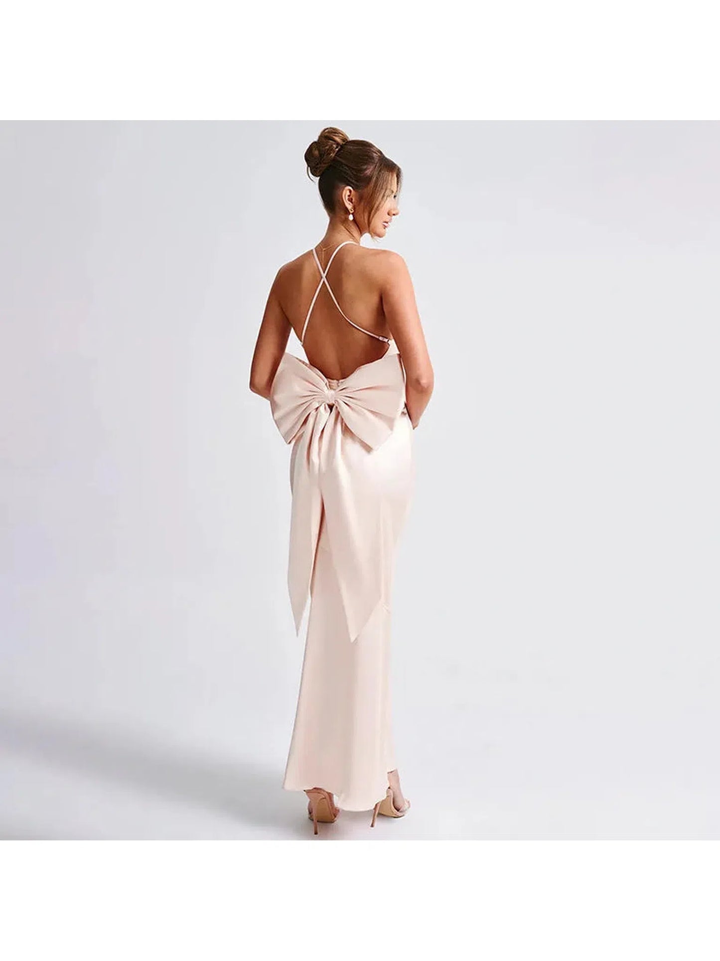 Satin Spaghetti Strap Backless Maxi Dress for Women