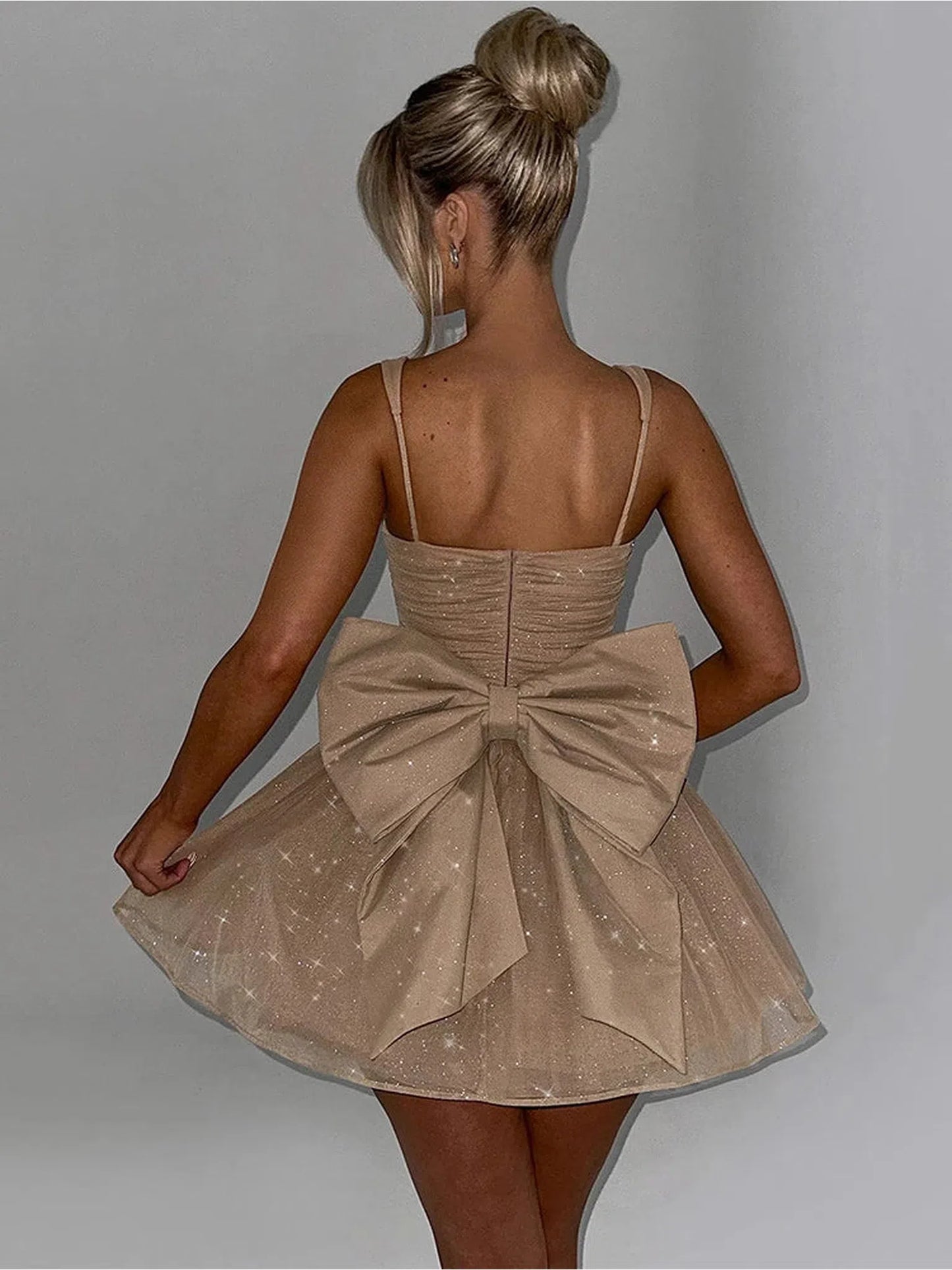 Backless Bow Mini Dress, Spaghetti Strap Elegance