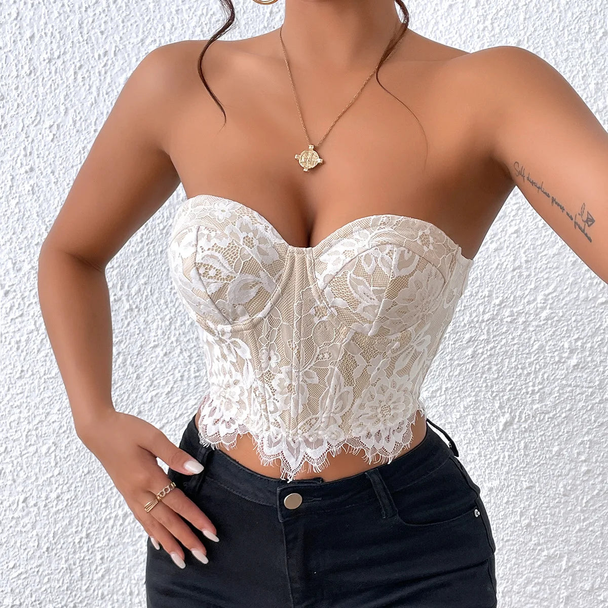 Sexy Lace Strapless Floral Crop Top