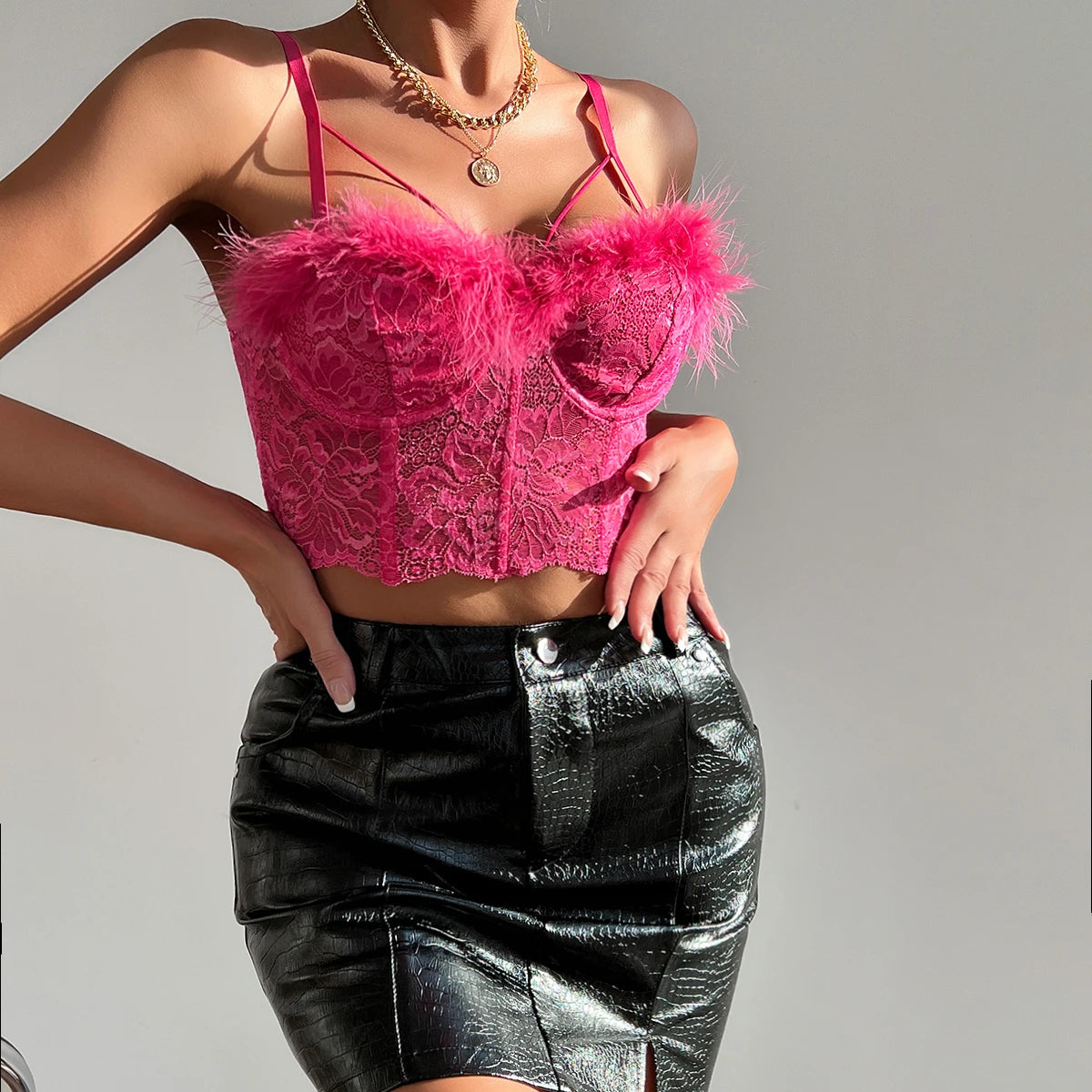 Vemina Hollow Mesh See Through Crop Top for Women