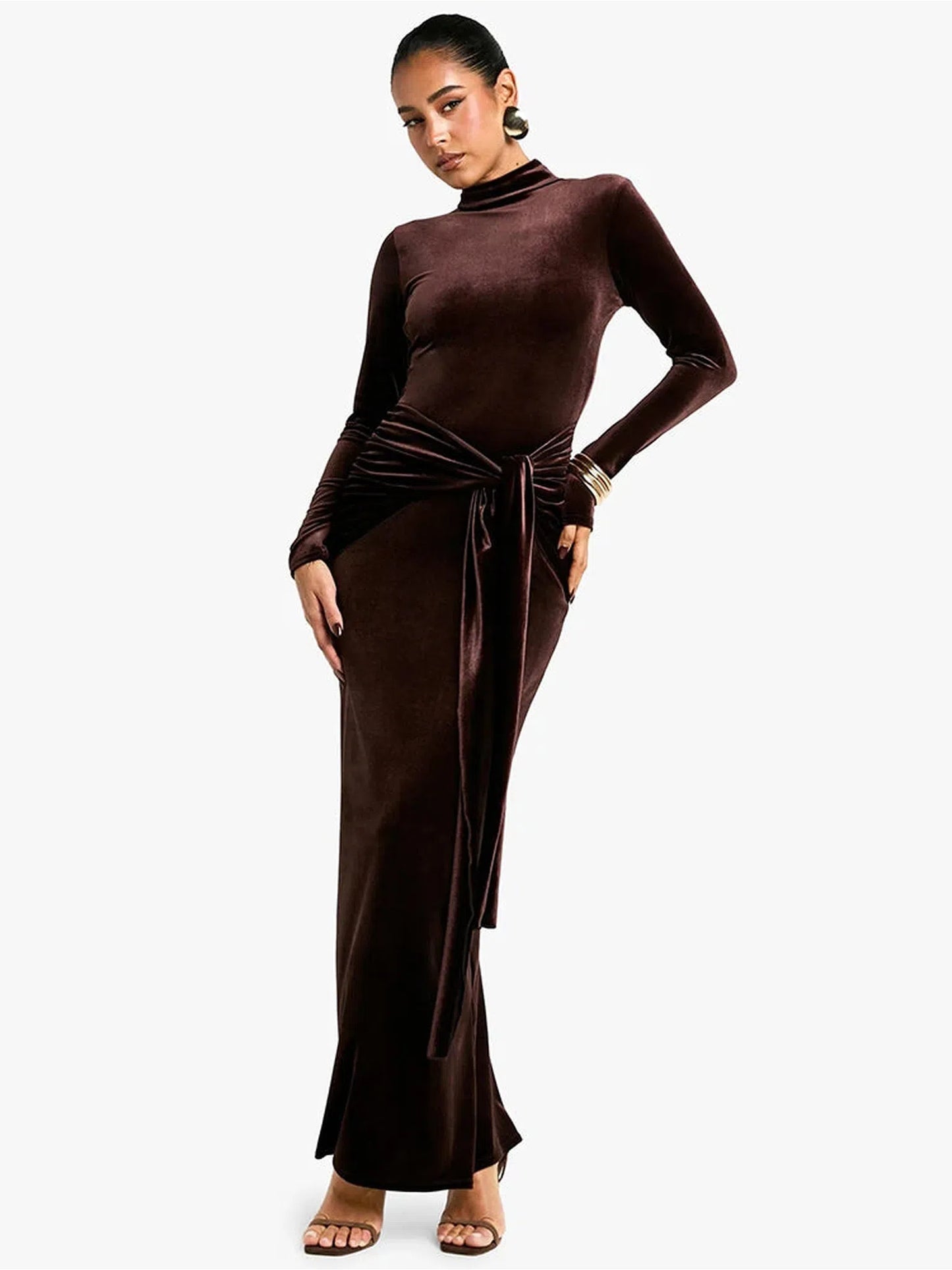 Velvet Long Sleeve Bodycon Maxi Dress for Women