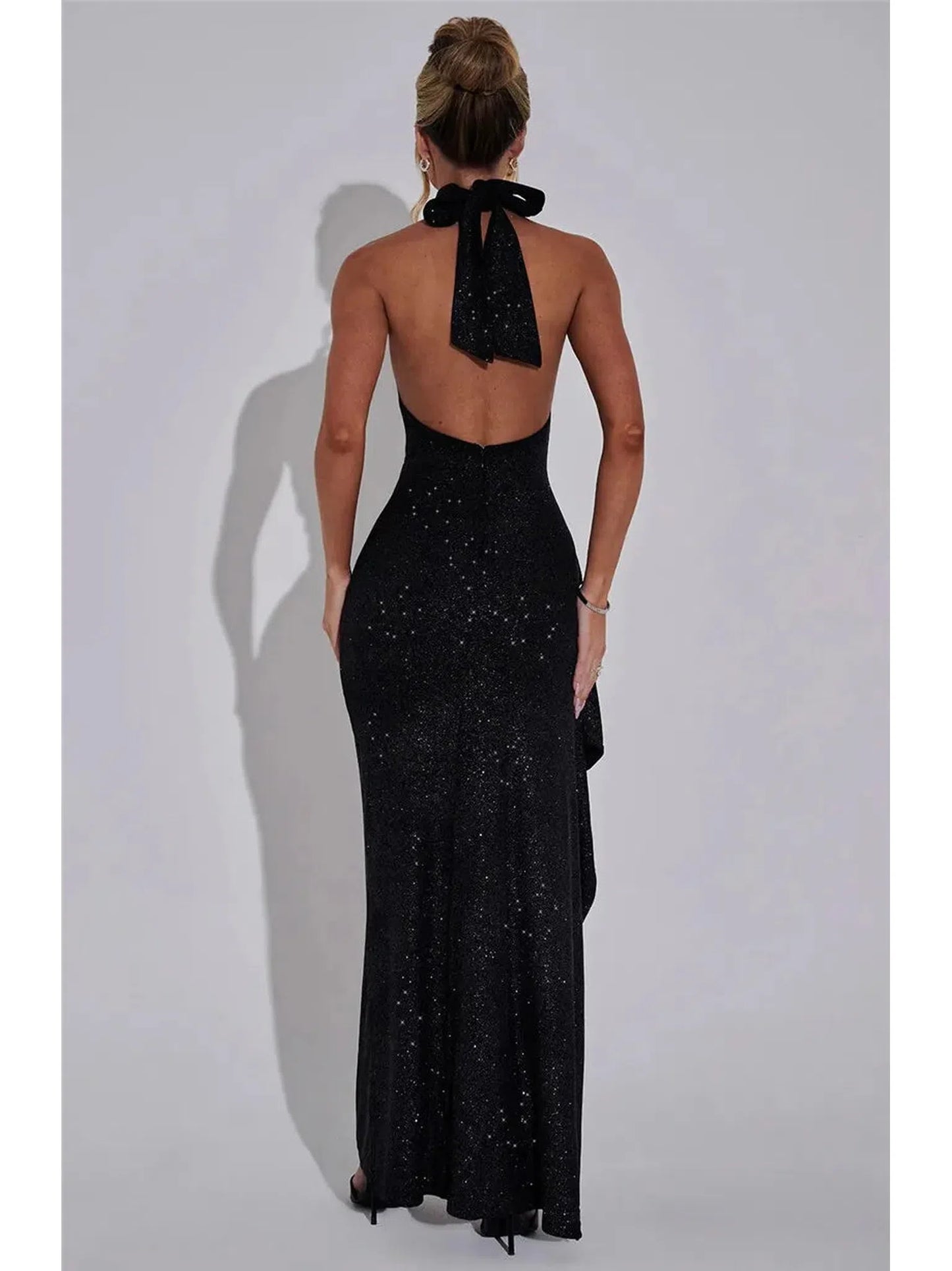 Sparkle Thigh High Split Maxi Dress Black Sleeveless Gown