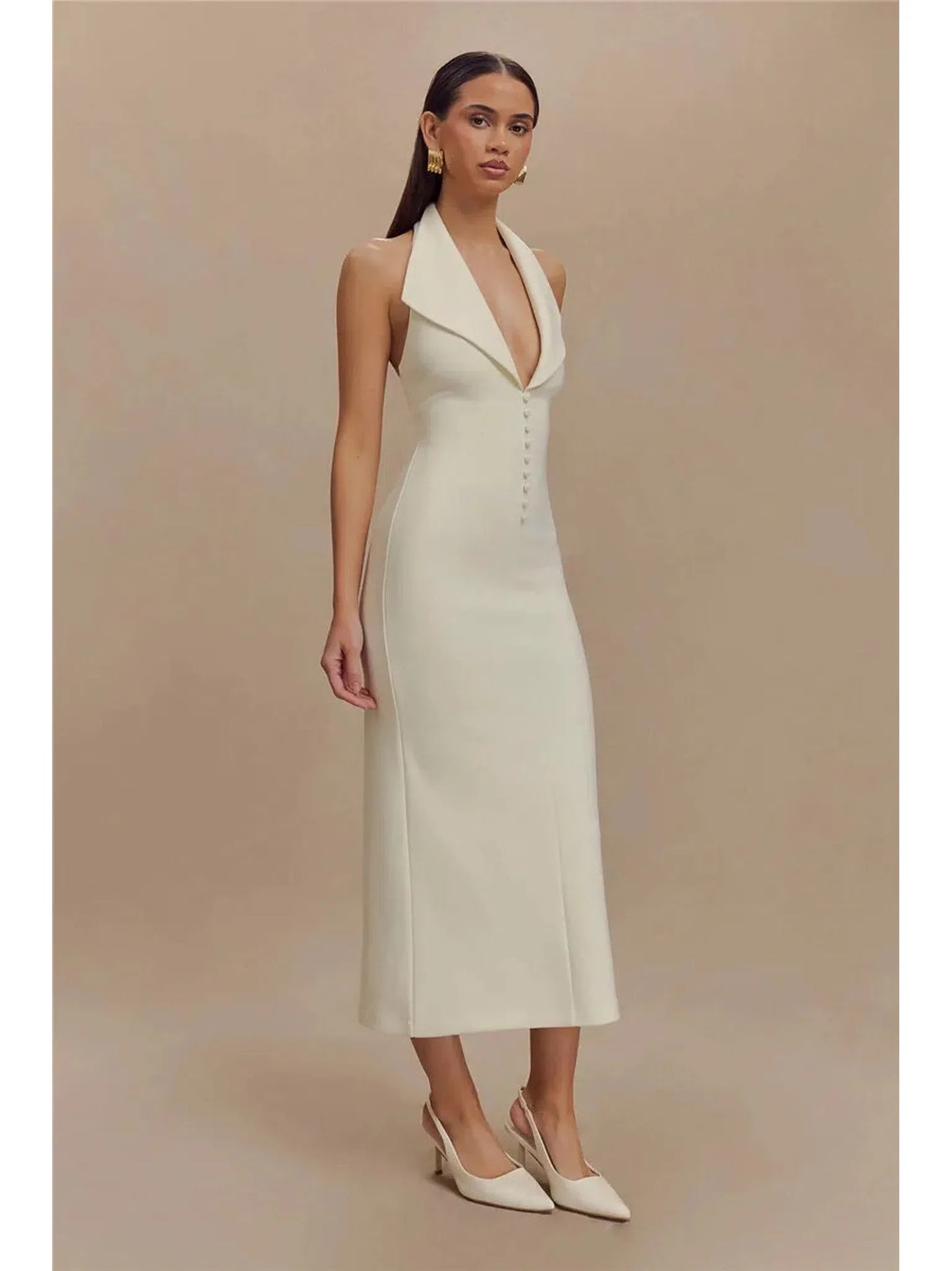 Elegant Backless Deep V Neck Maxi Dress