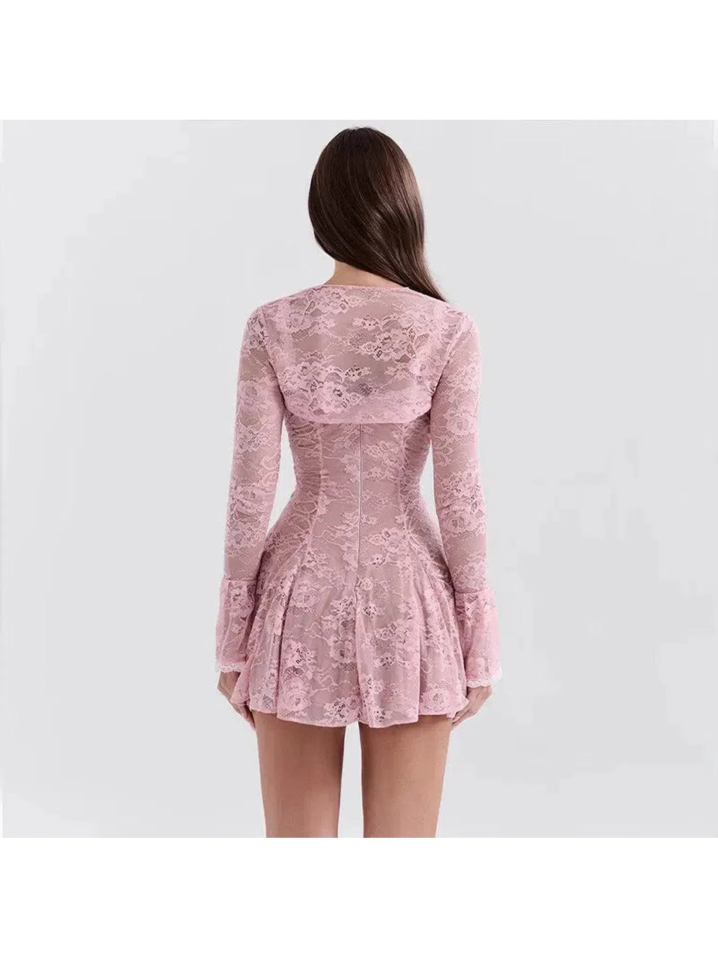 Lace Flare Long Sleeve Mini Dress