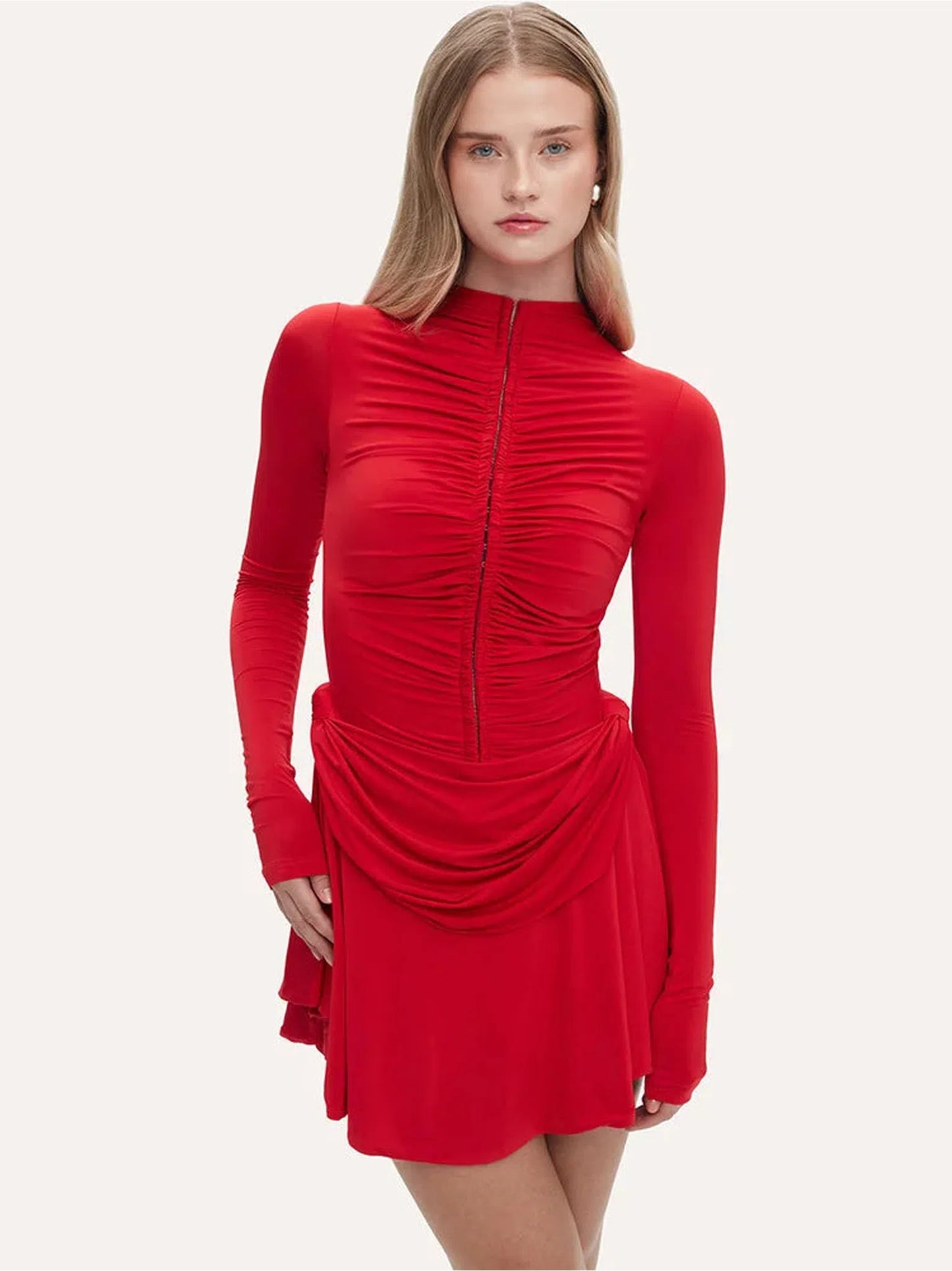 Ruched V Neck Mini Dress For Women