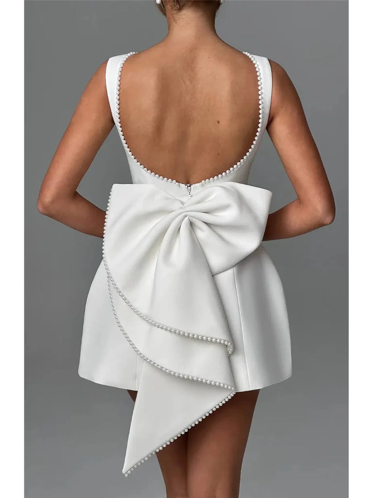 Pearl Bow Backless Mini Dress For Women