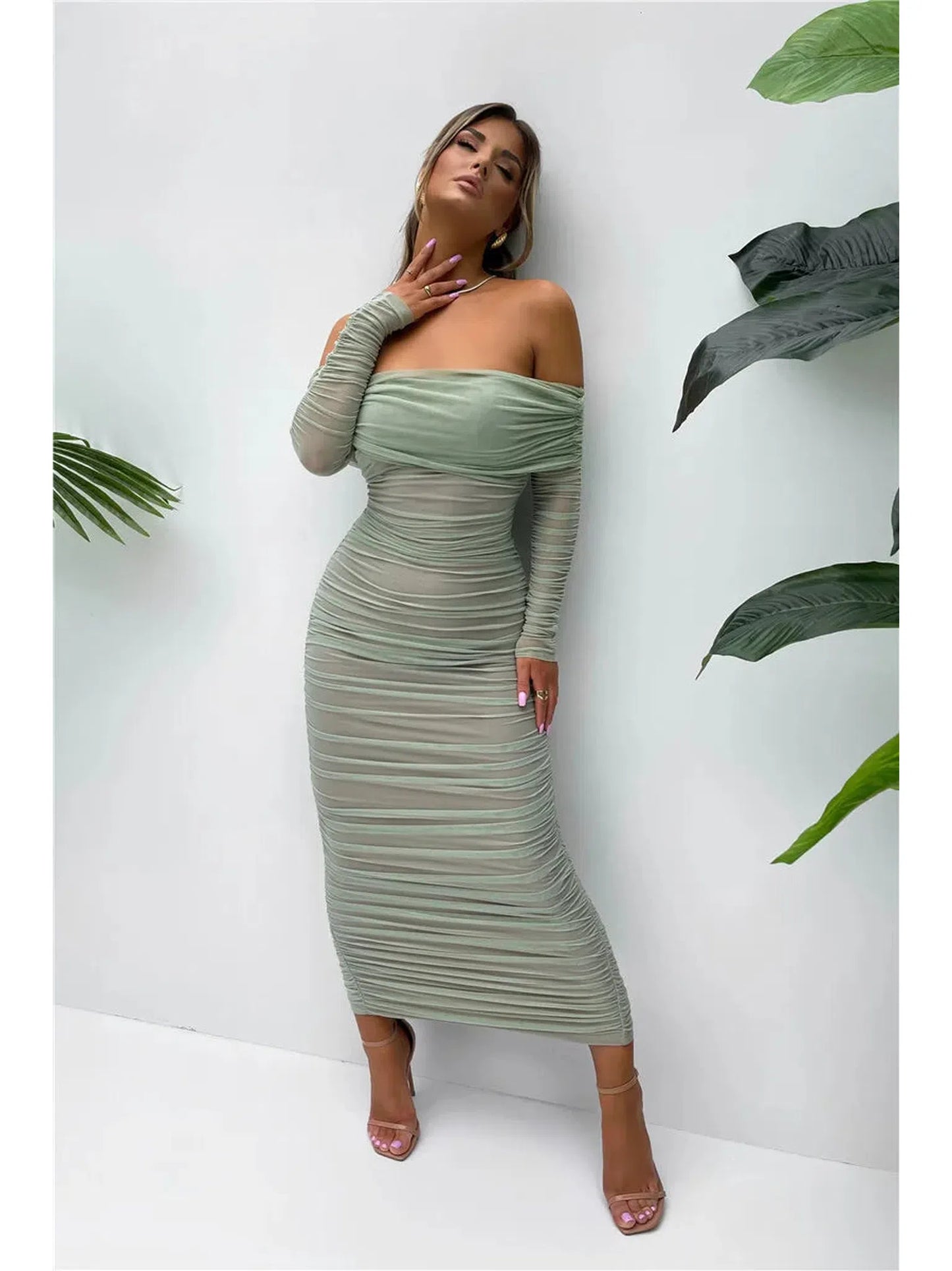 Off-Shoulder Long Sleeve Sexy Maxi Dress for Women