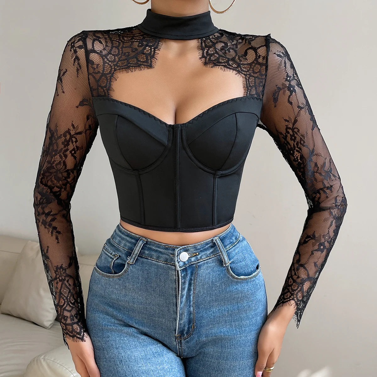 Y2K Lace Embroidery Backless Crop Top