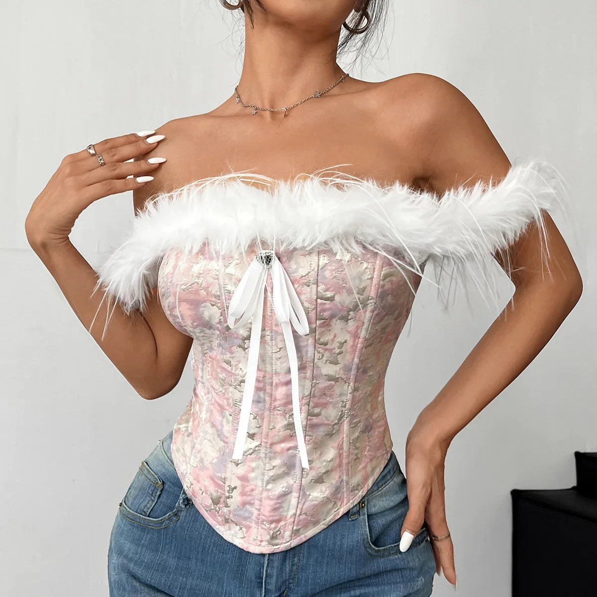 Fur One-Shoulder Tube Top Mini Vest