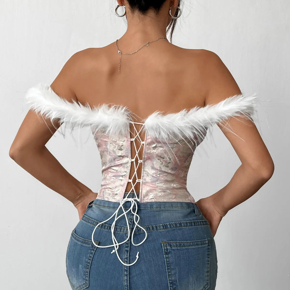 Fur One-Shoulder Tube Top Mini Vest