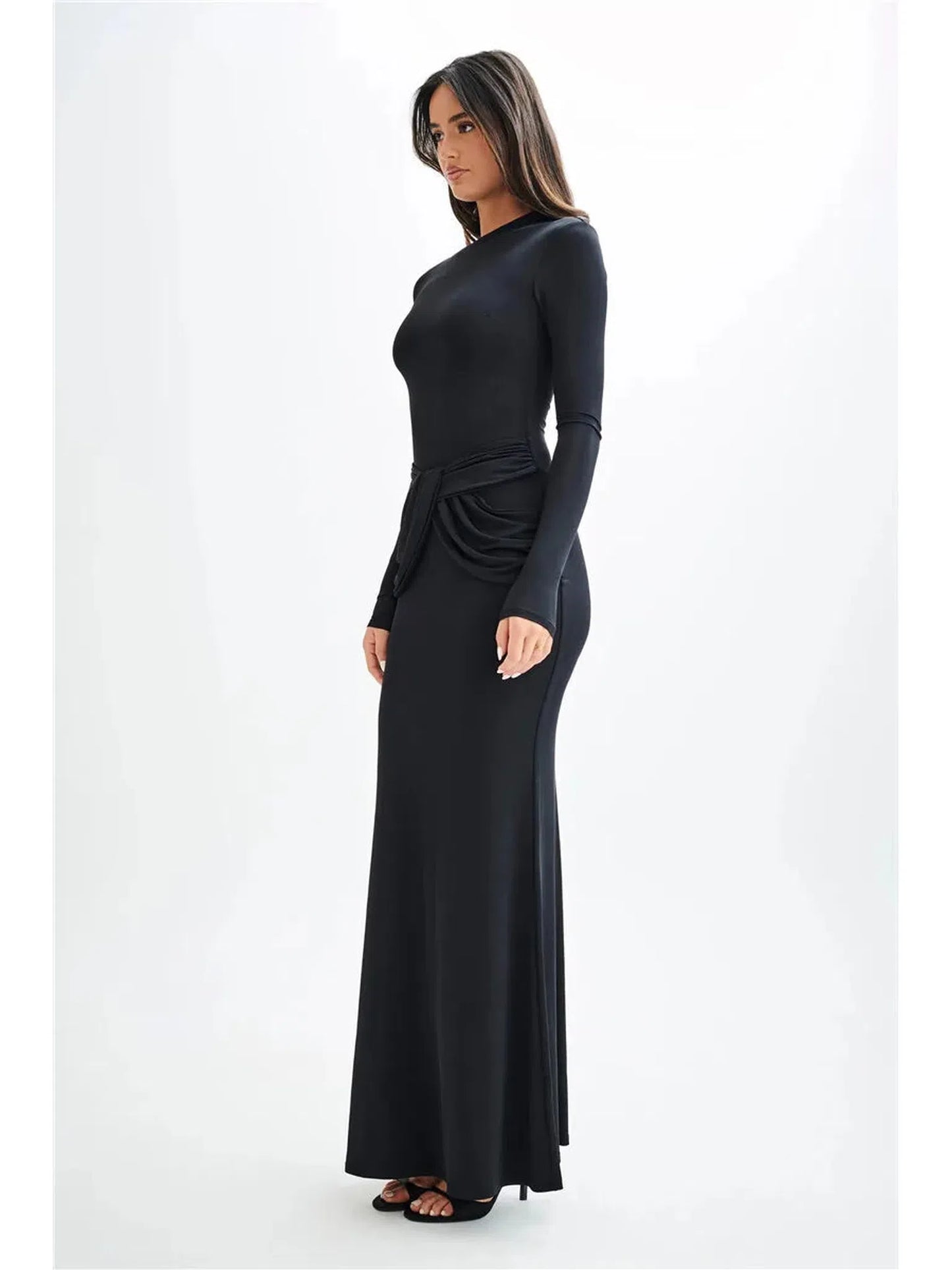 Diagonal Collar Long Sleeve Maxi Dress for Women