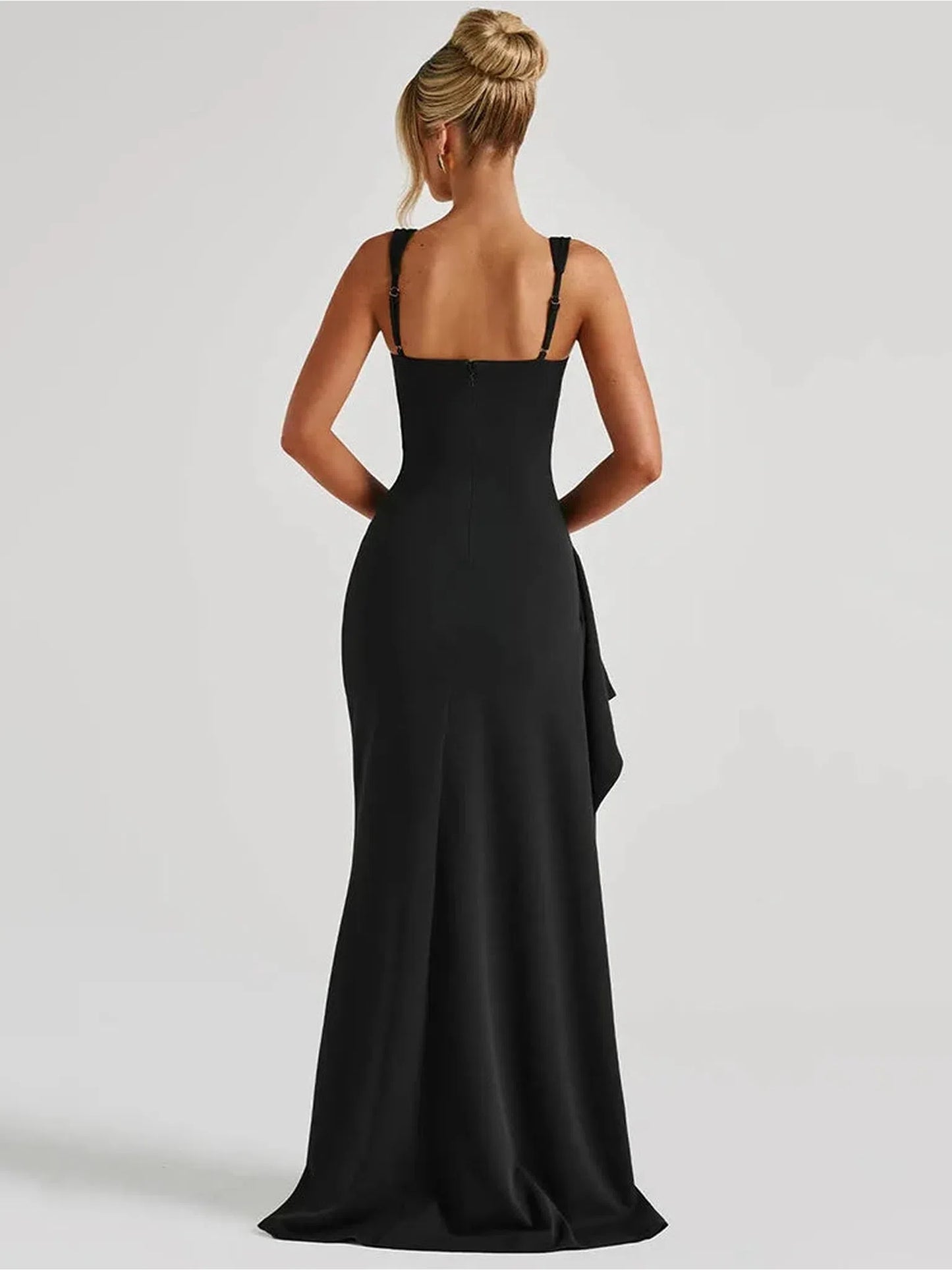 Black Backless Maxi Dress With Thigh High Split