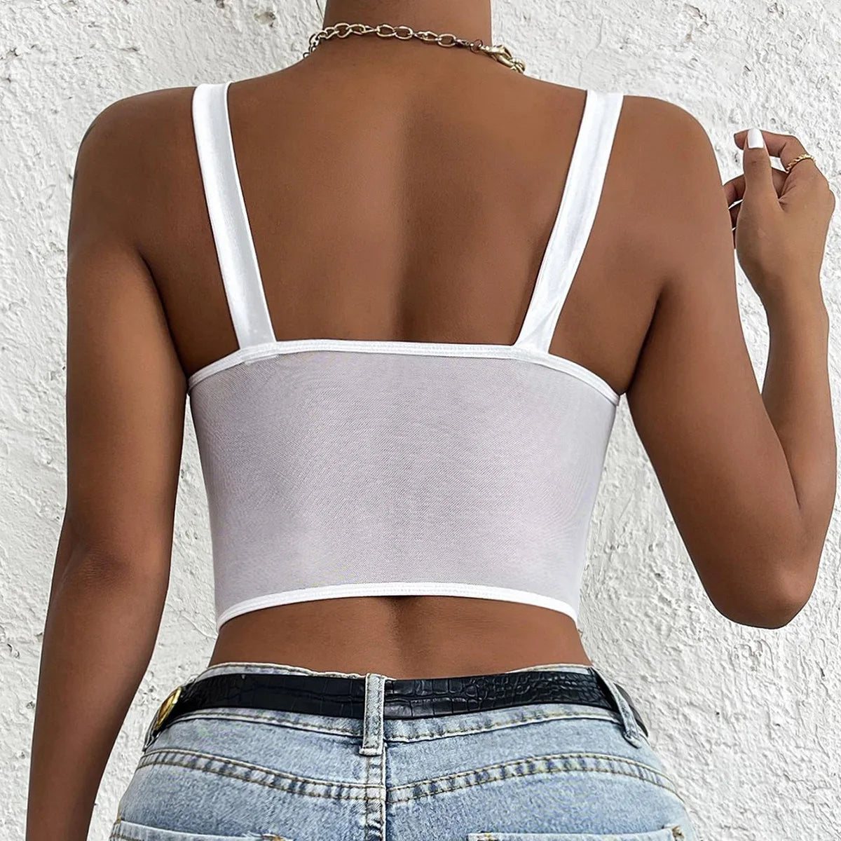 Sheer Lace Backless Crop Top