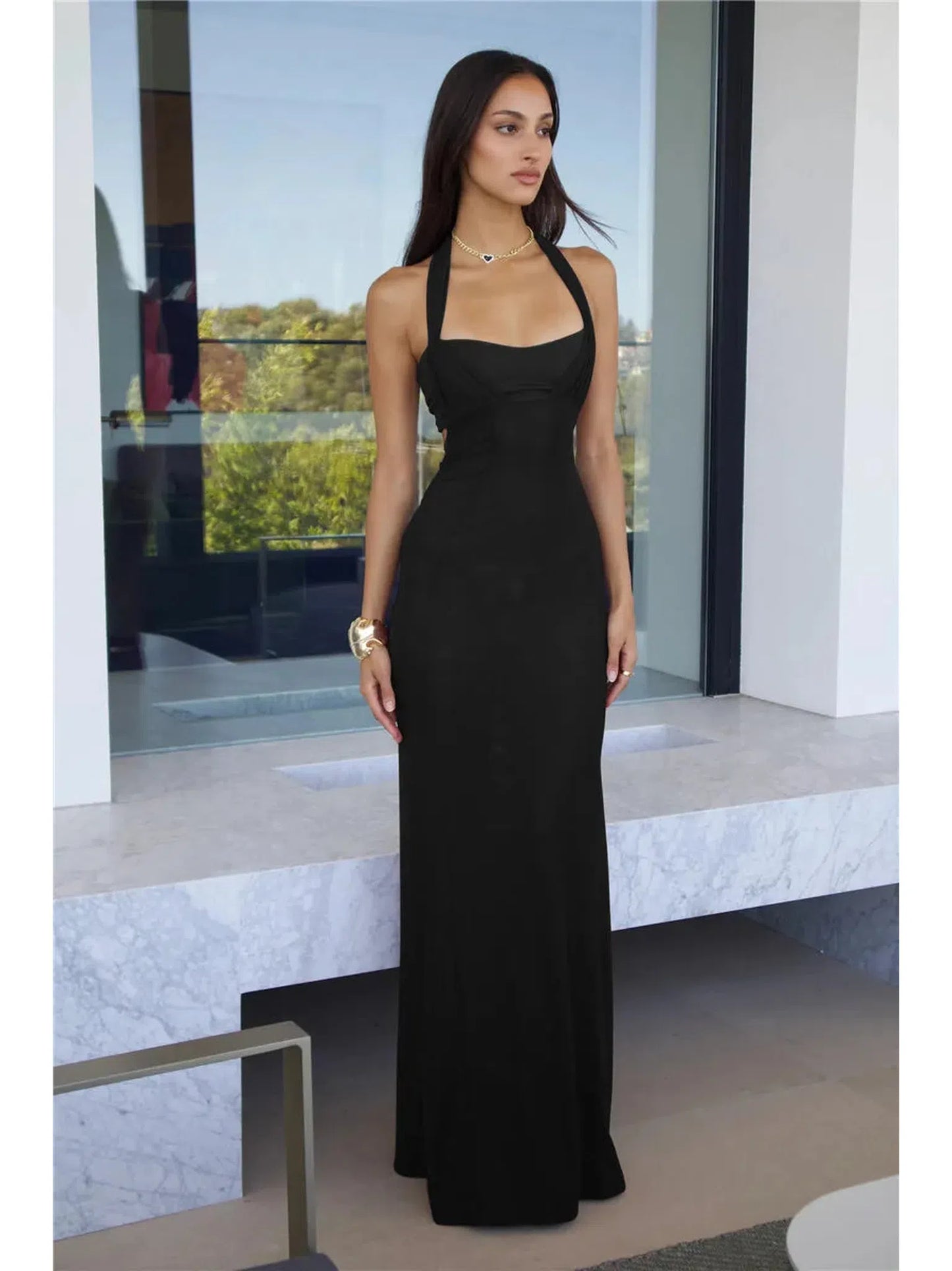 Elegant Backless Maxi Dress For Women Lace-Up Bodycon