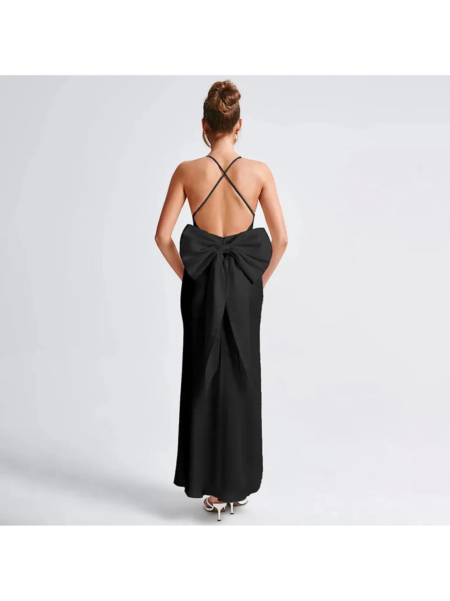 Satin Spaghetti Strap Backless Maxi Dress for Women