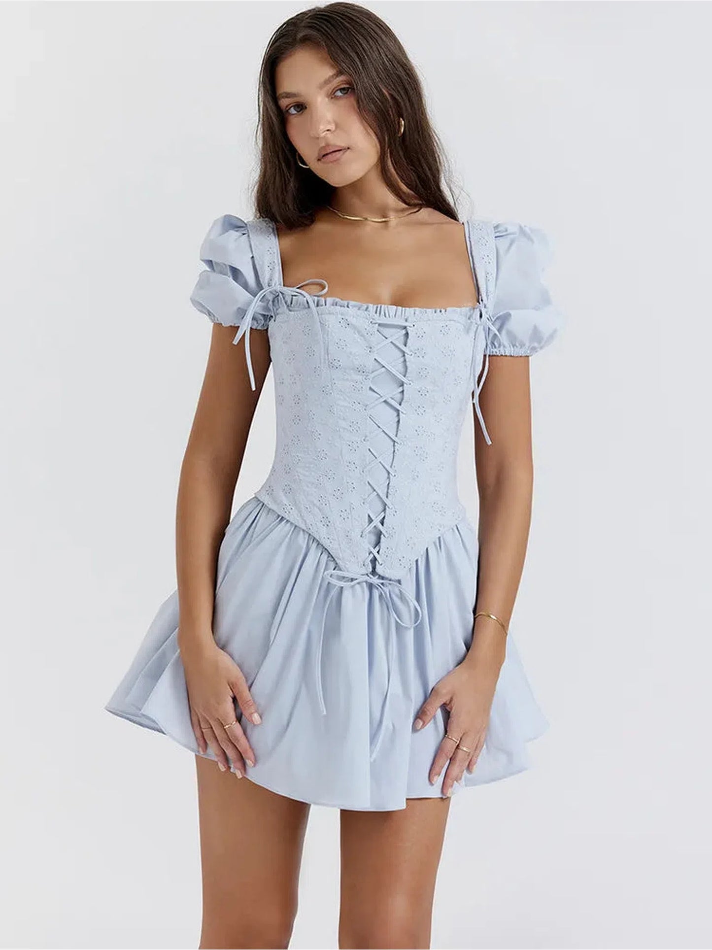 Elegant Short Puff Sleeve A-Line Mini Dress