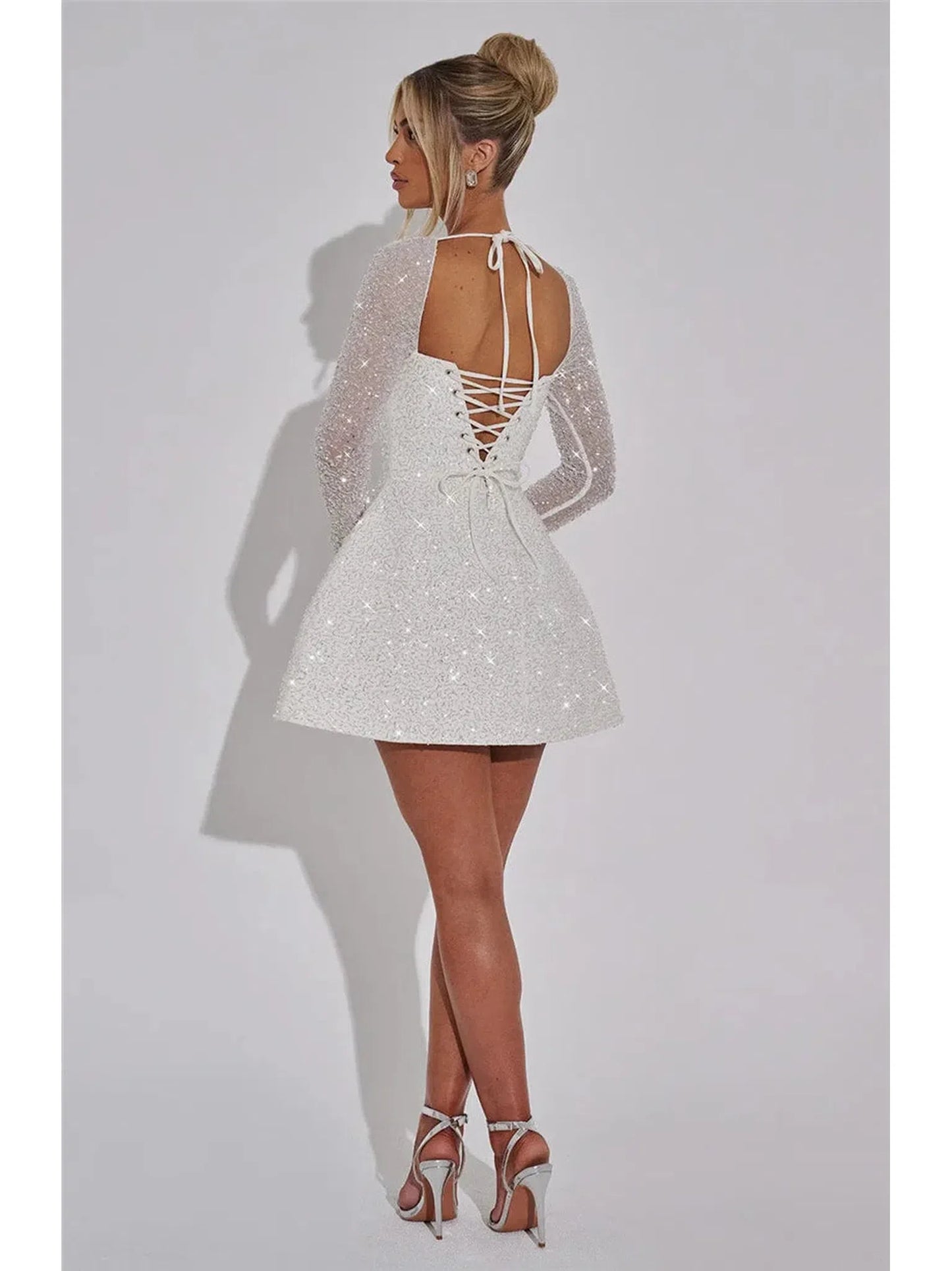 Sequins Long Sleeve Backless Mini Dress For Women