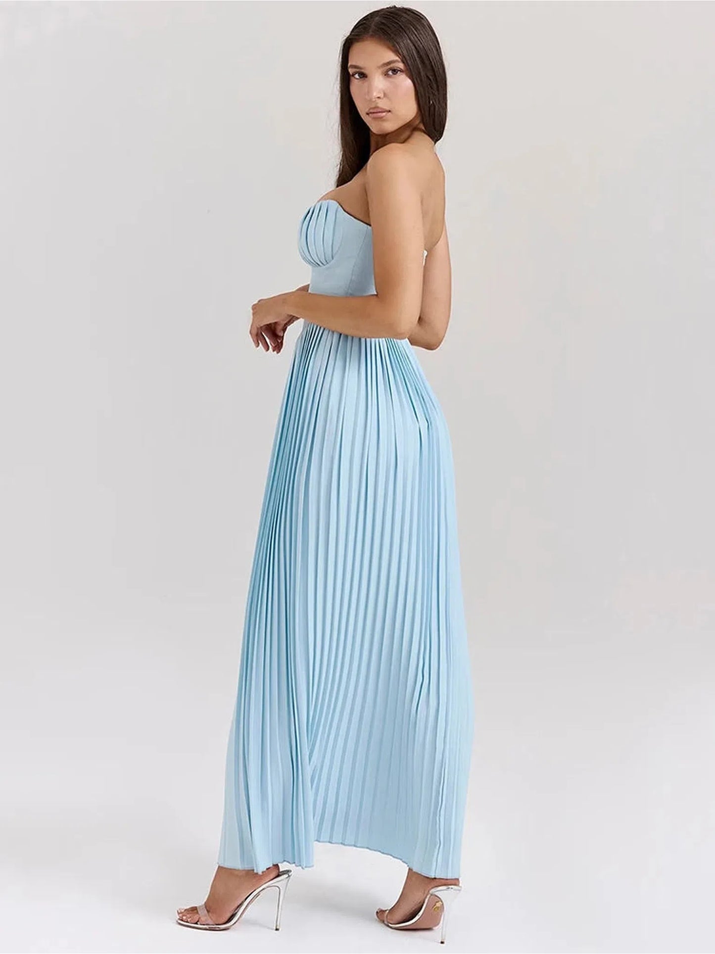 Off-Shoulder Backless Pleated Maxi Dress for Women