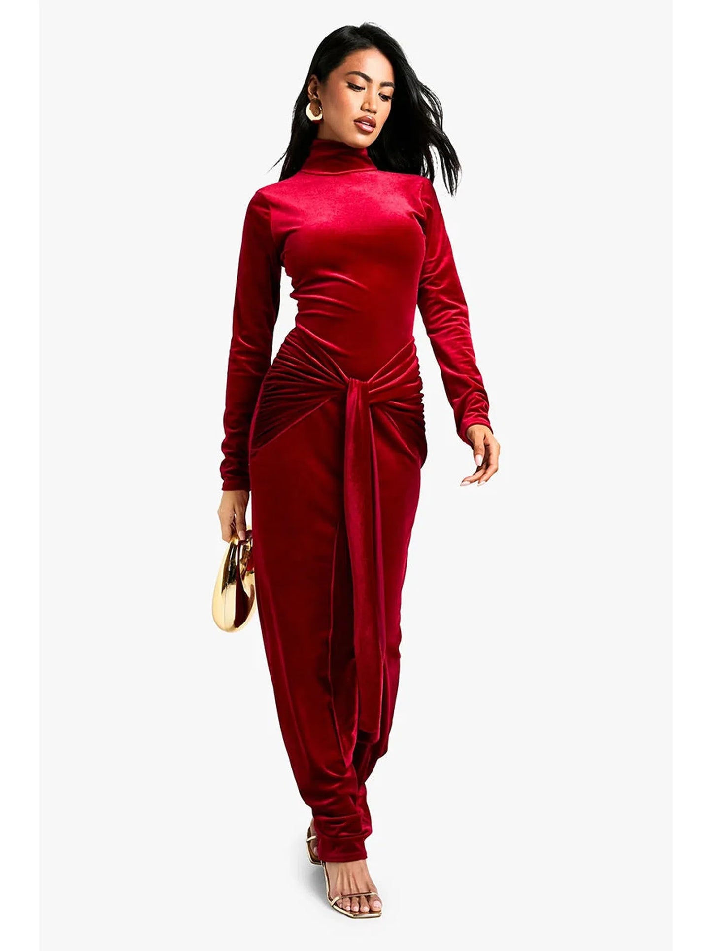 Velvet Long Sleeve Bodycon Maxi Dress for Women