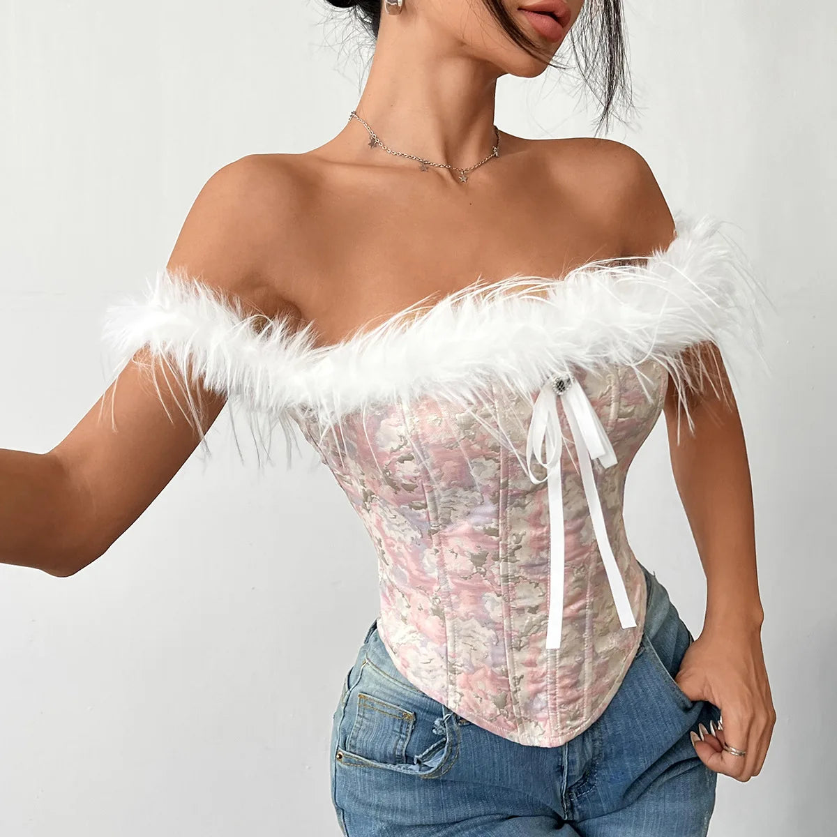 Fur One-Shoulder Tube Top Mini Vest