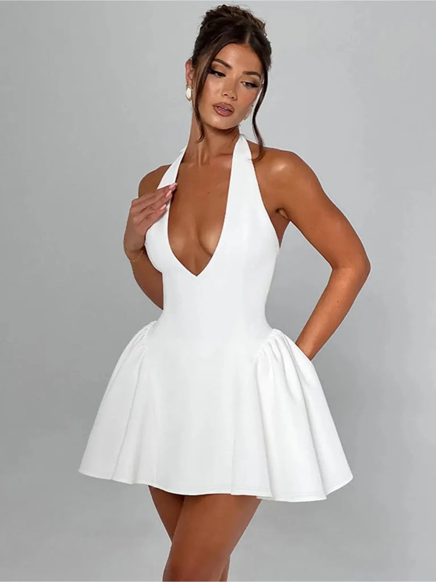 Deep V Neck Backless Mini Dress