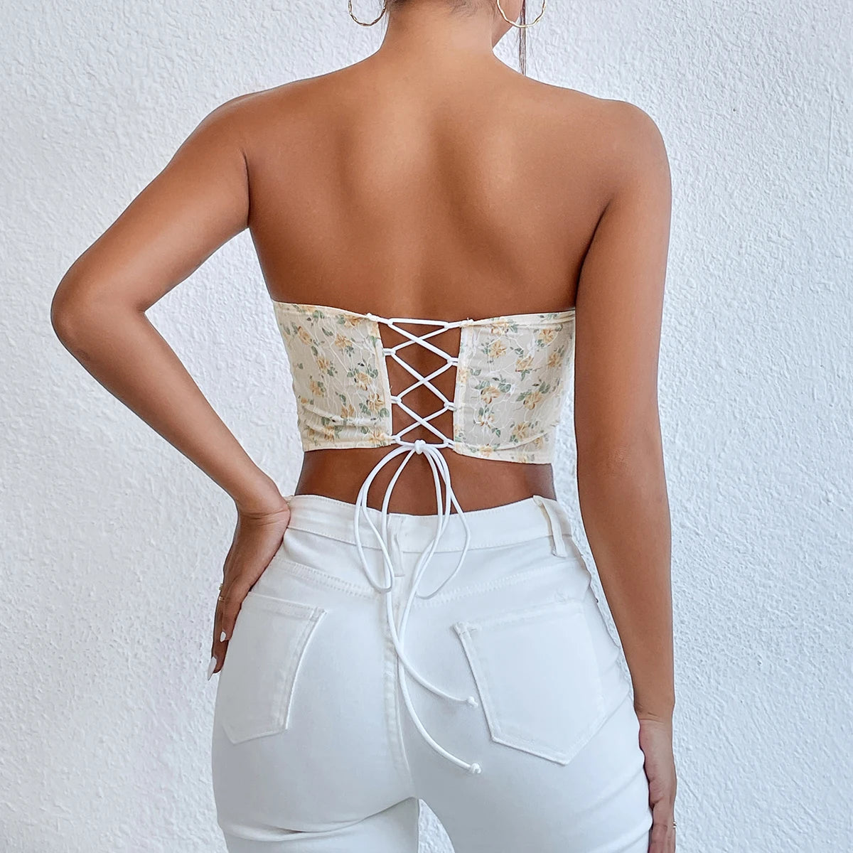 Y2K Backless Mesh Crop Top with Embroidery