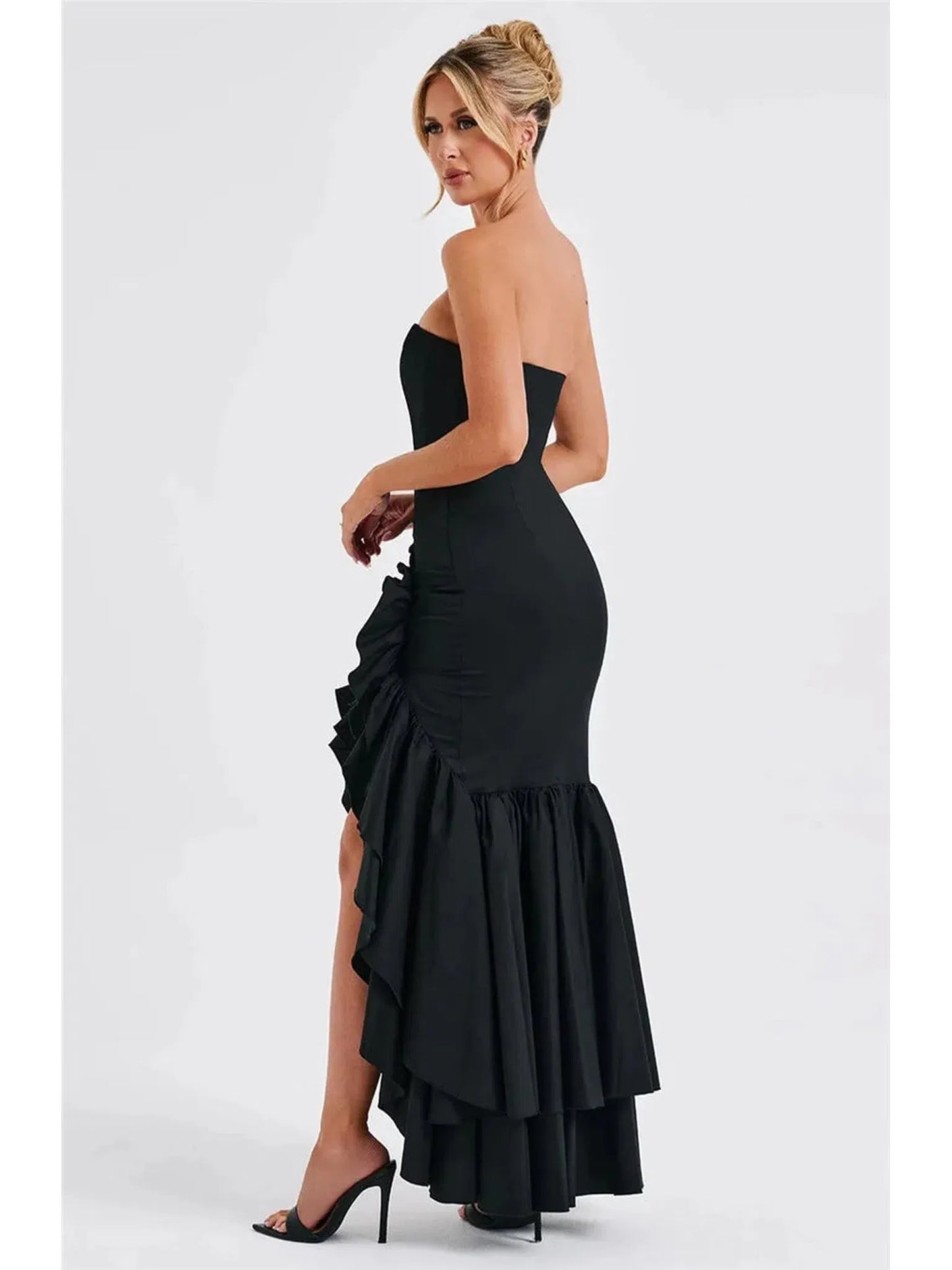 Strapless High Split Ruffle Long Dress for Women