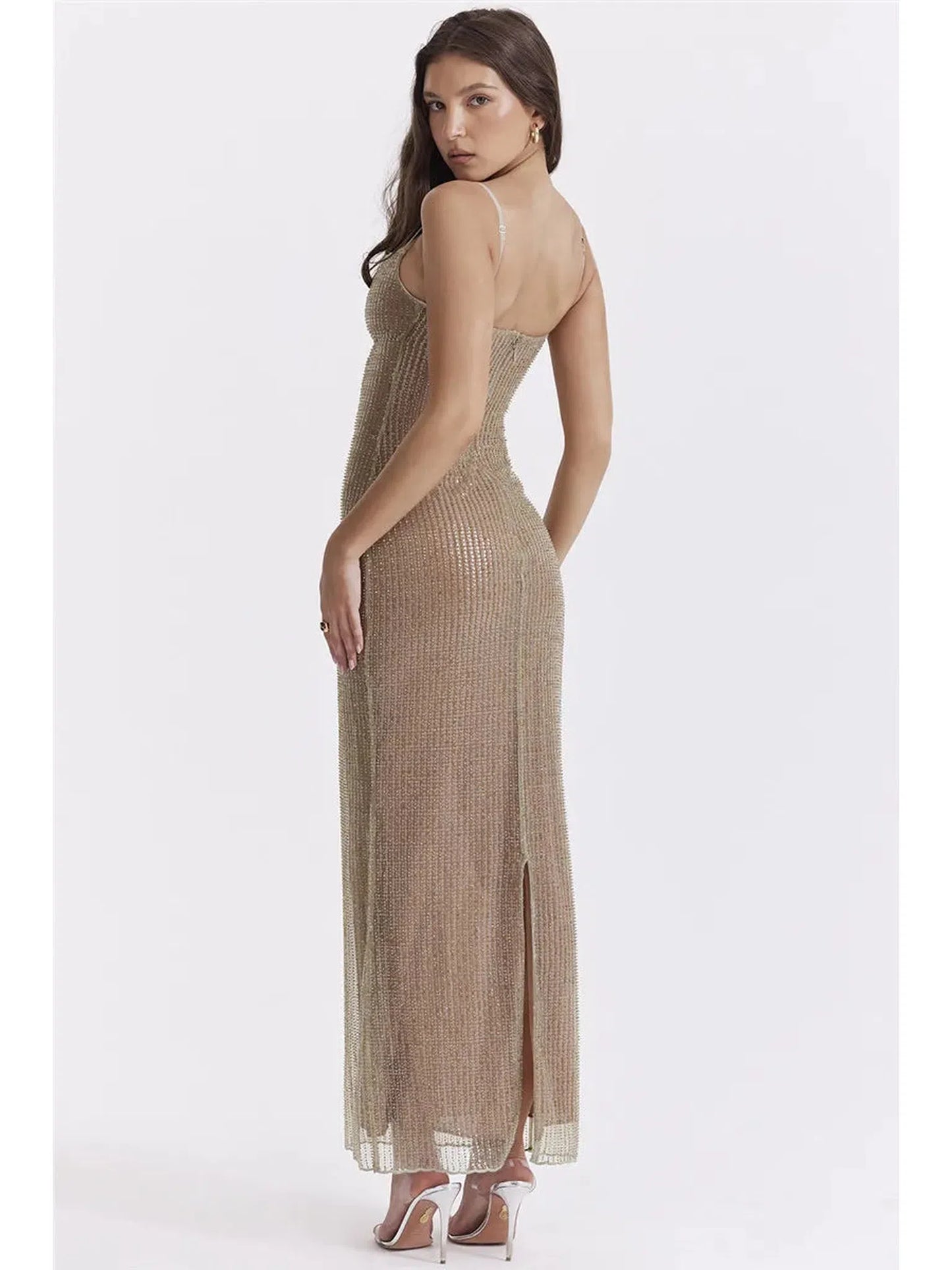 Sparkle Maxi Dress with Spaghetti Straps and Split