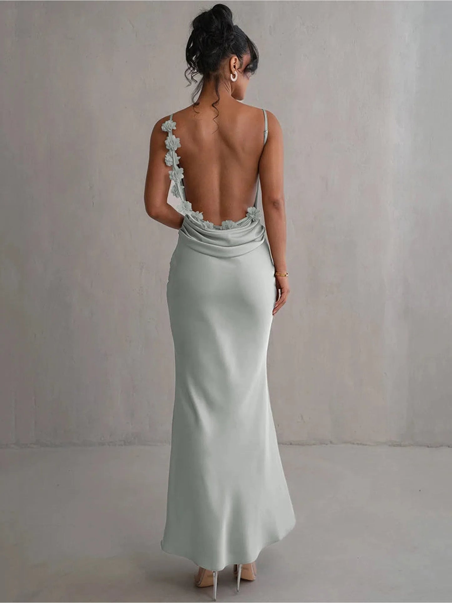 Floral Draped Backless Maxi Dress For Women Elegant Evening