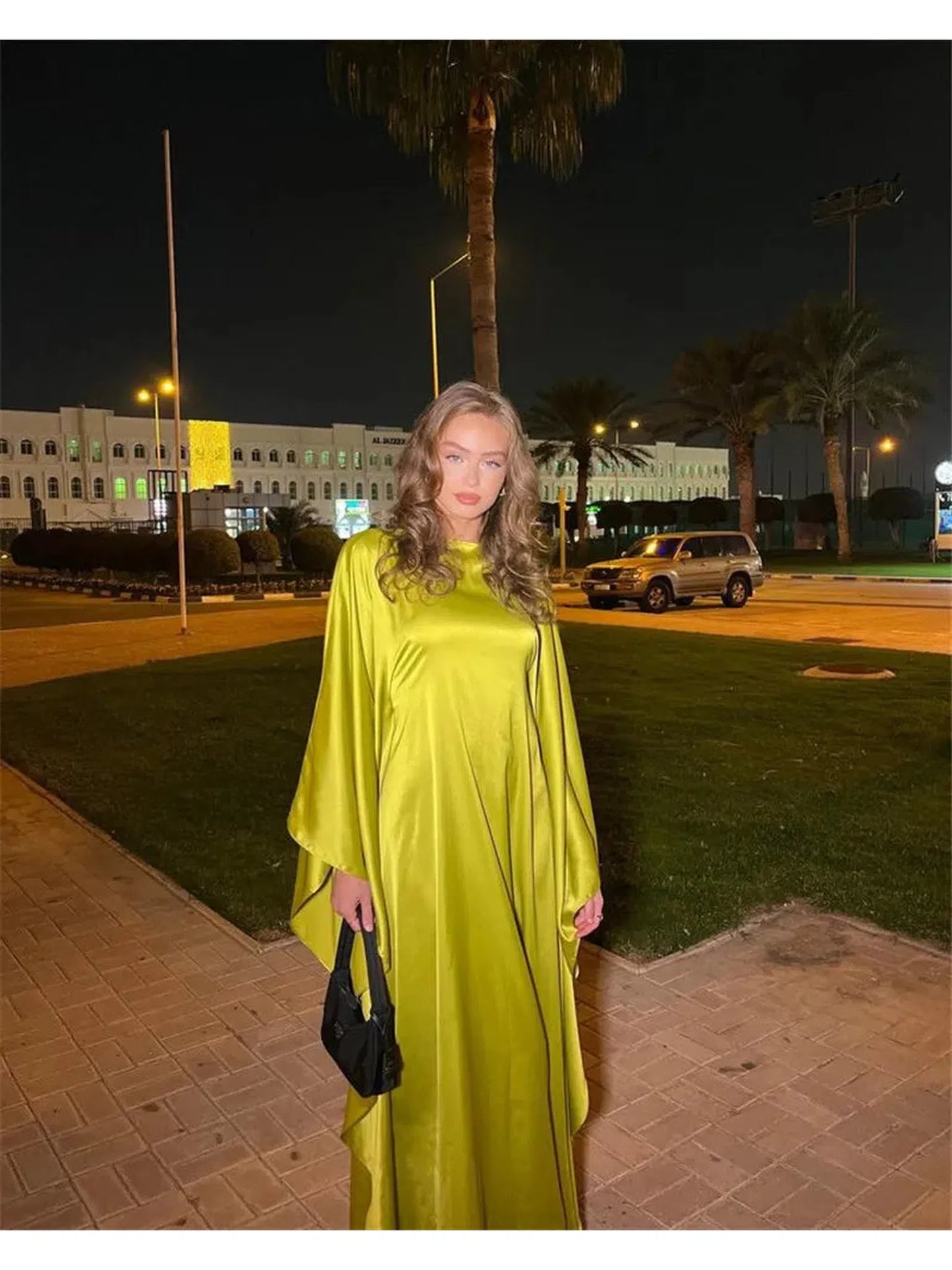 Satin Cloak Long Sleeve Loose Kaftan Dress 2024