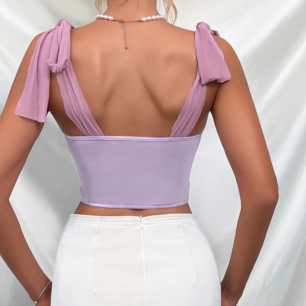 Lace Hollow Mesh See-Through Halter Crop Top