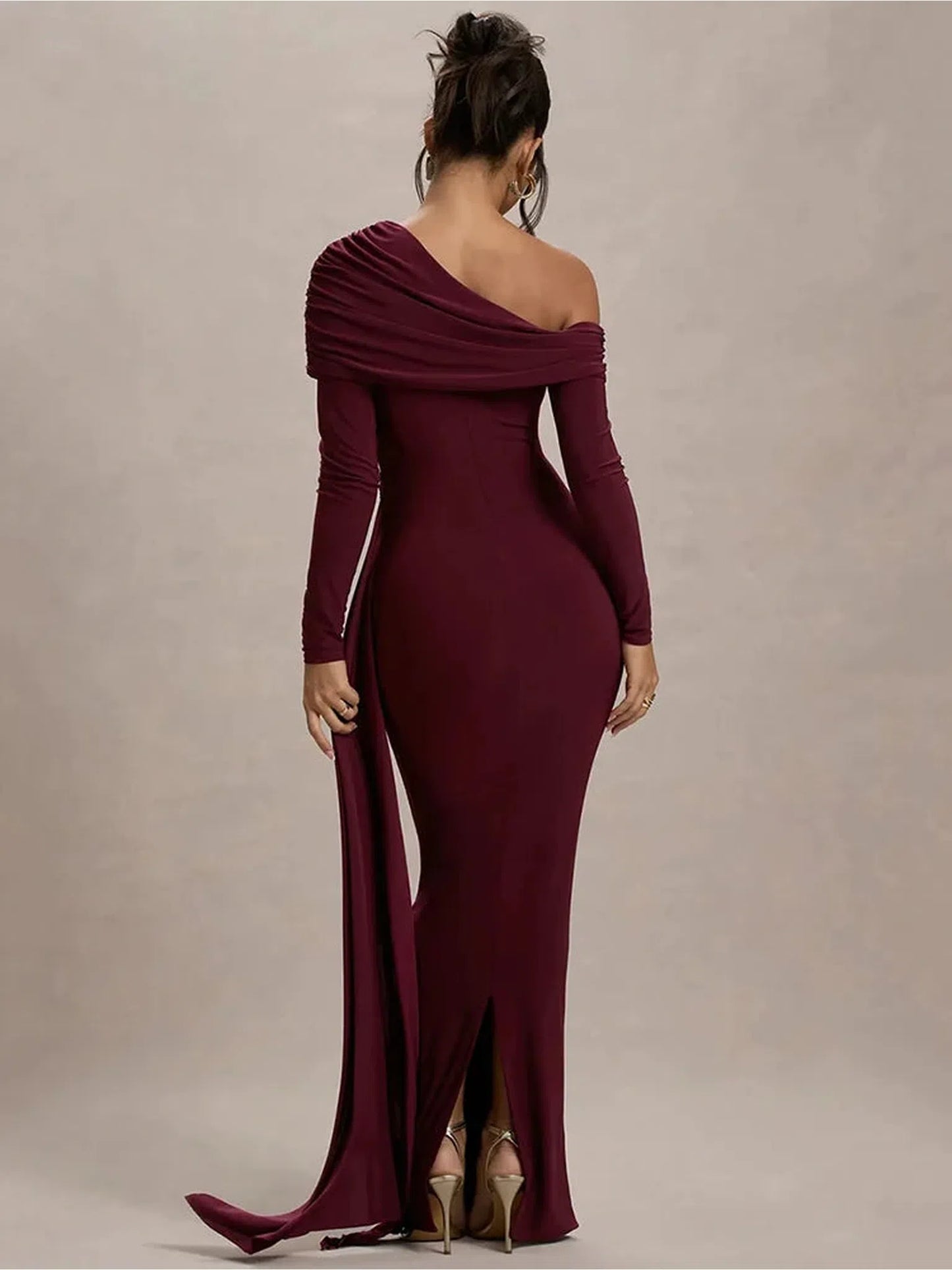 Skew Collar Long Sleeve Sexy Maxi Dress For Women