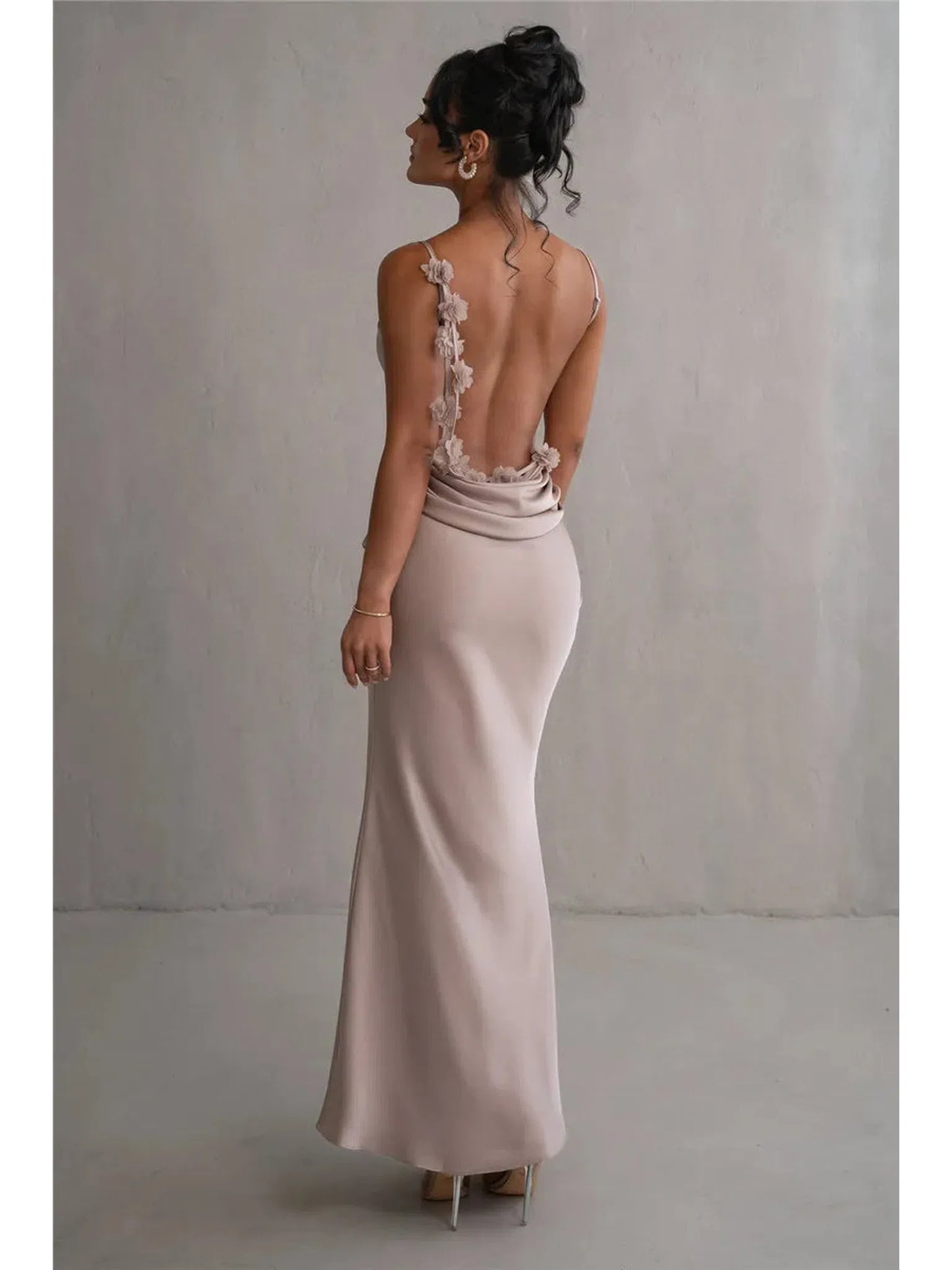 Floral Draped Backless Maxi Dress For Women Elegant Evening