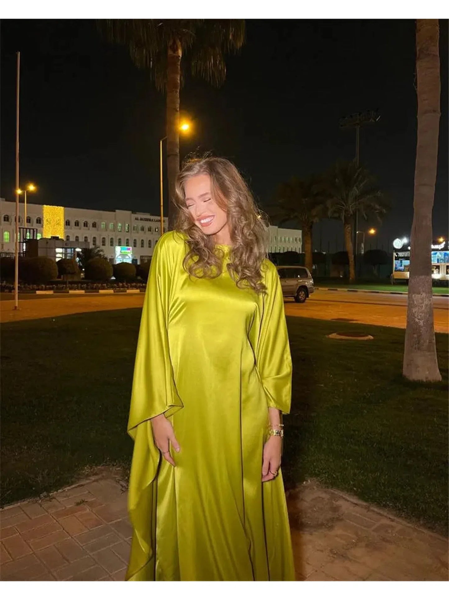 Satin Cloak Long Sleeve Loose Kaftan Dress 2024