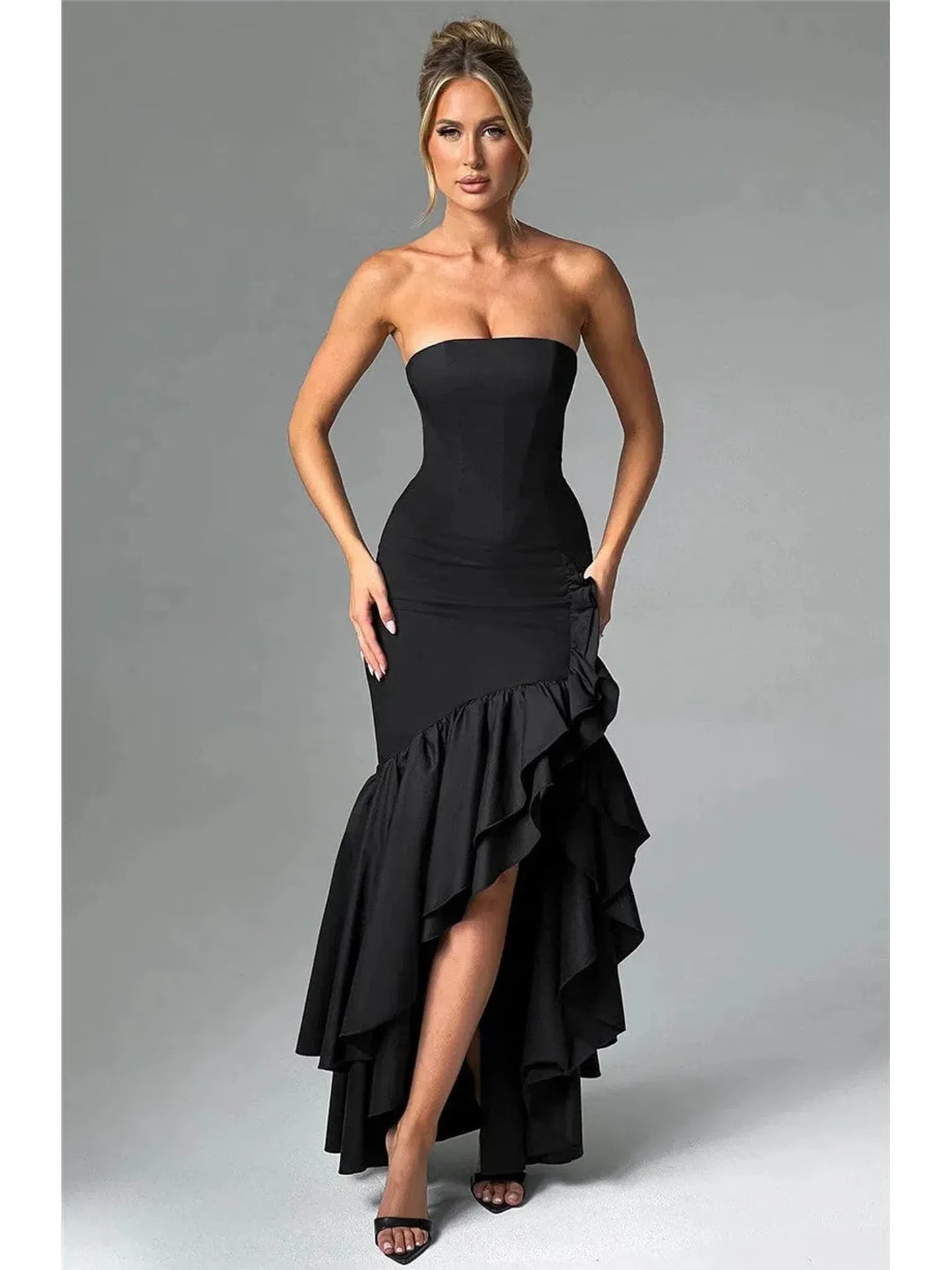 Strapless High Split Ruffle Long Dress for Women