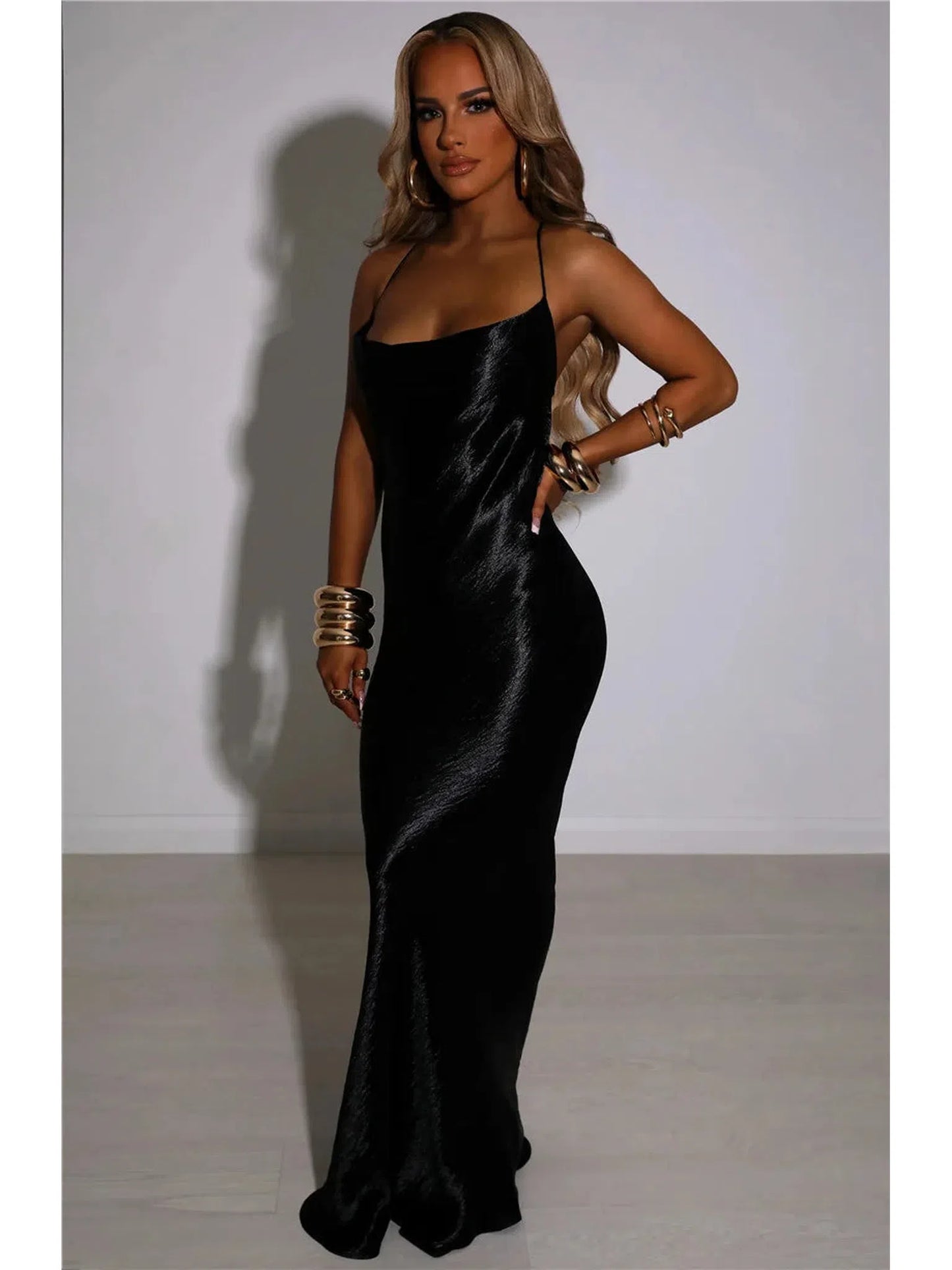 Elegant Satin Backless Maxi Dress for Summer Night Out