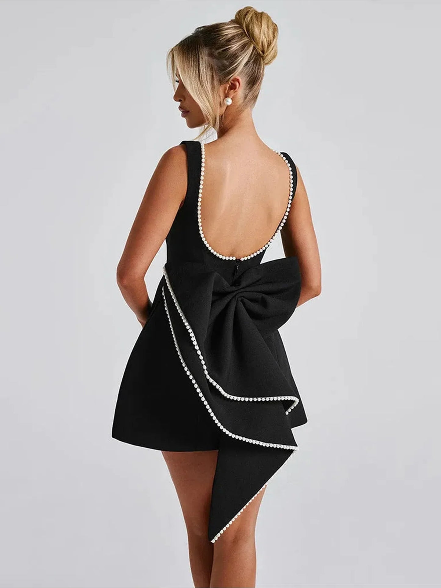 Pearl Bow Backless Mini Dress For Women