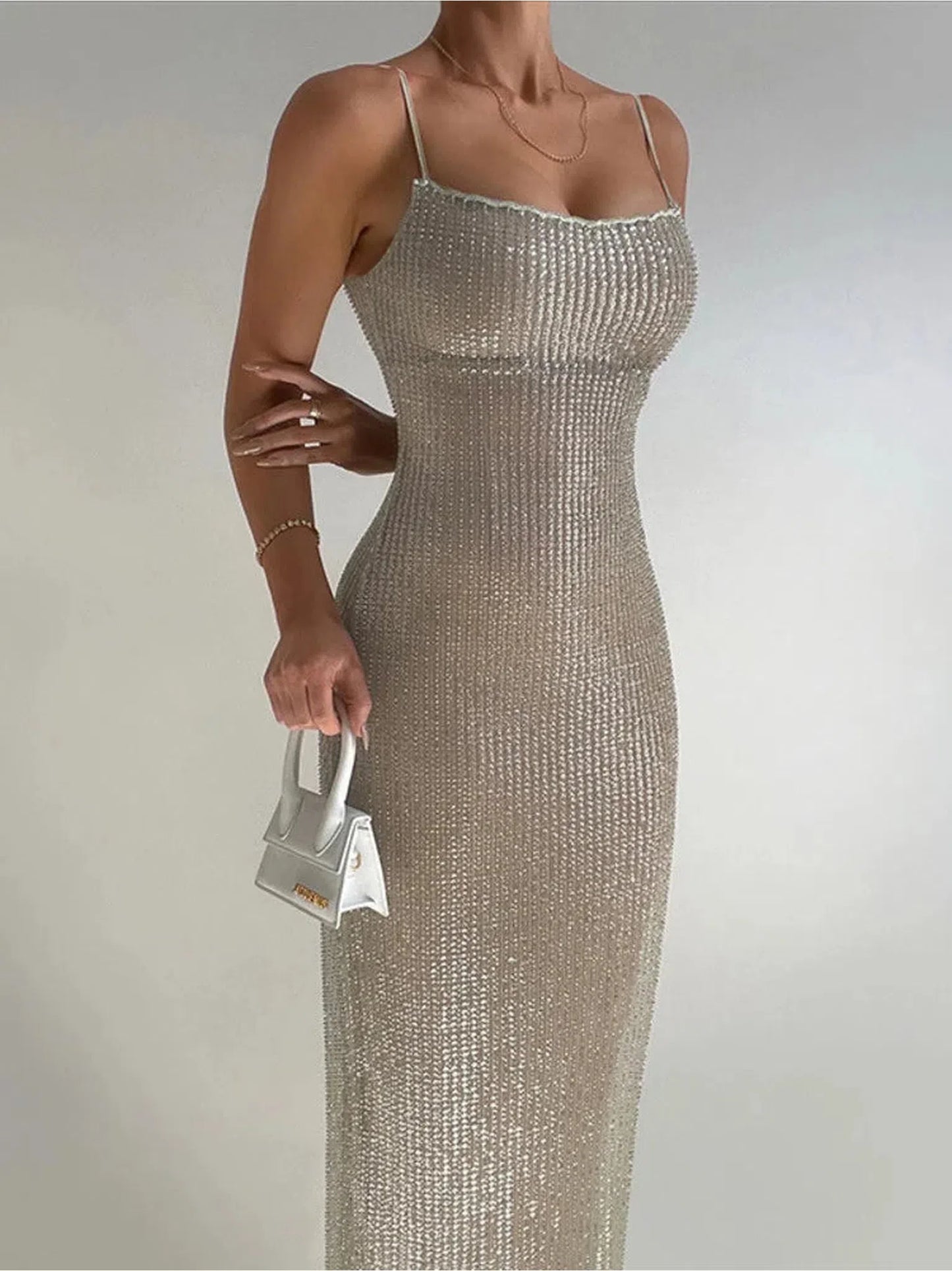 Sparkle Maxi Dress with Spaghetti Straps and Split