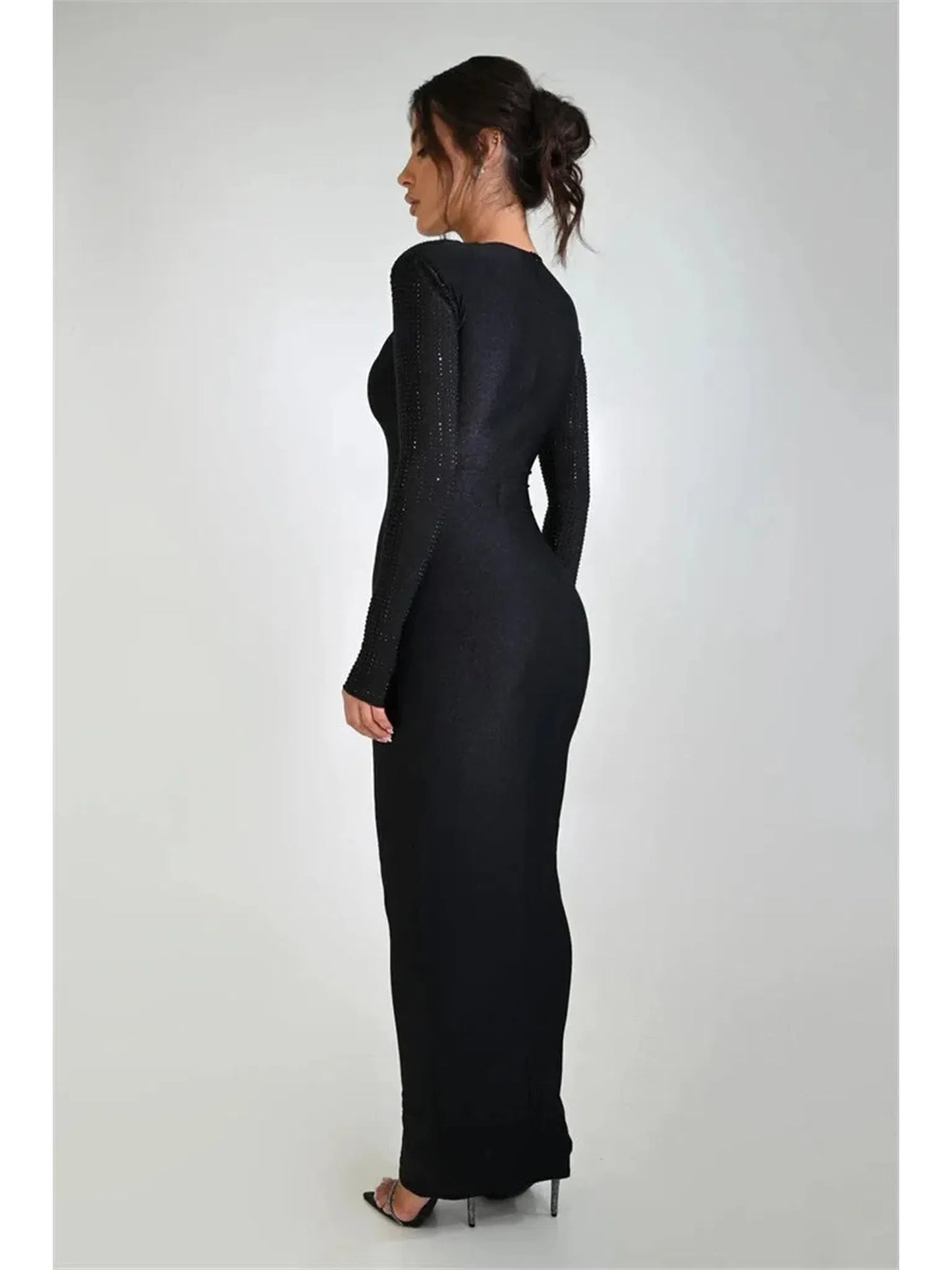 Hollow Out Sparkle Long Sleeve Maxi Dress for Women