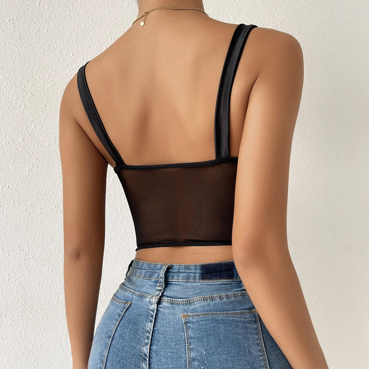 Sheer Lace Backless Crop Top