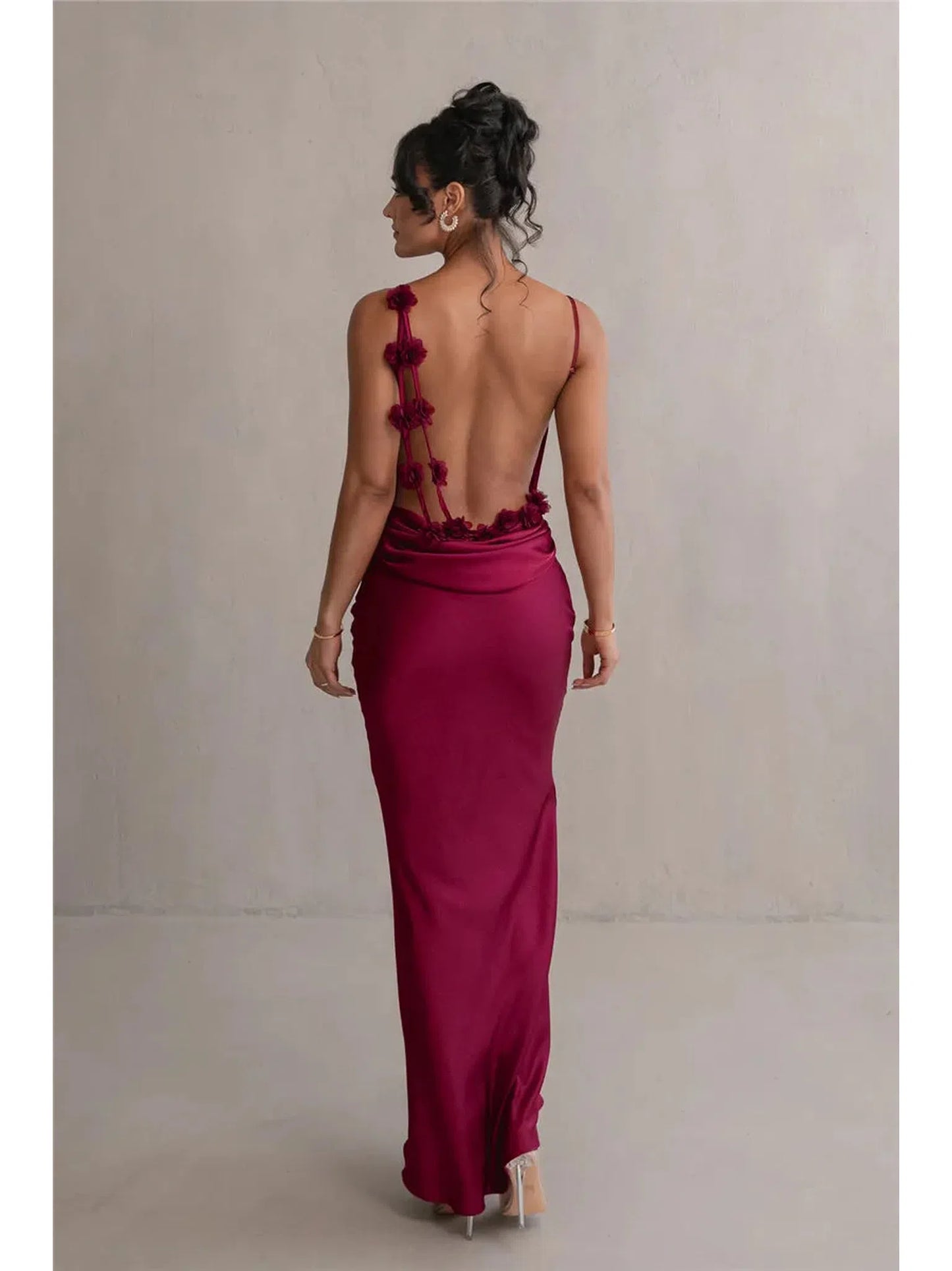 Floral Draped Backless Maxi Dress For Women Elegant Evening